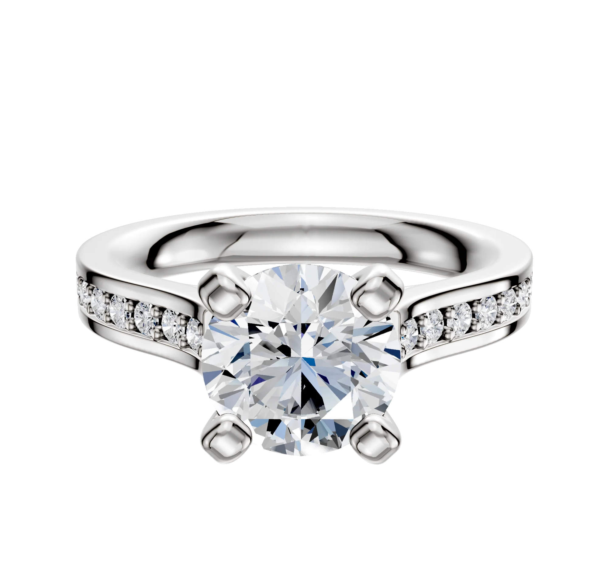 18K White Gold 4 Prong Cathedral Flat 1-Row-Pave 2.5mm Engagement Ring