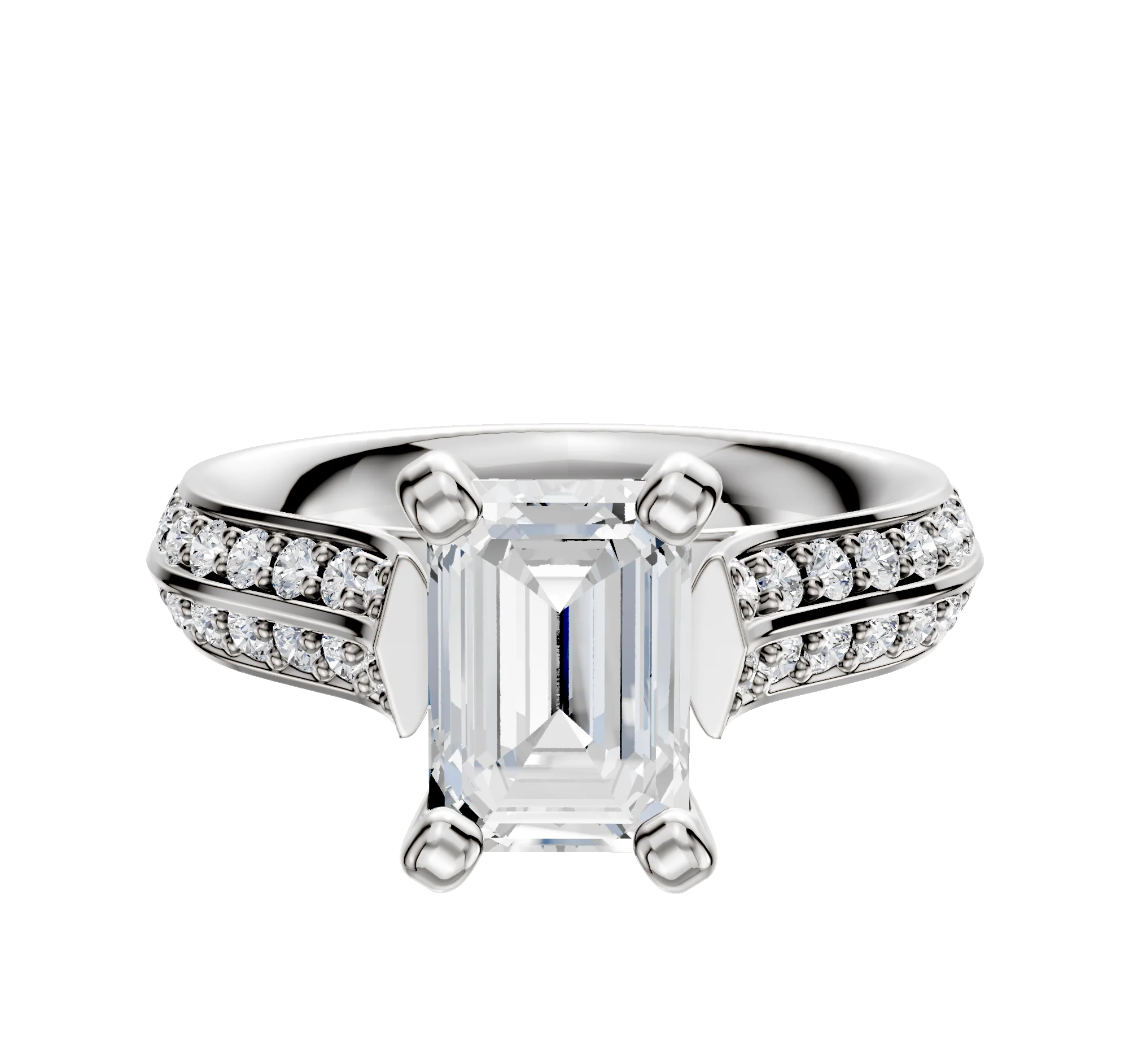 18K White Gold 4 Prong Cathedral Knife Edge 1-Row-Pave 2.5mm Engagement Ring