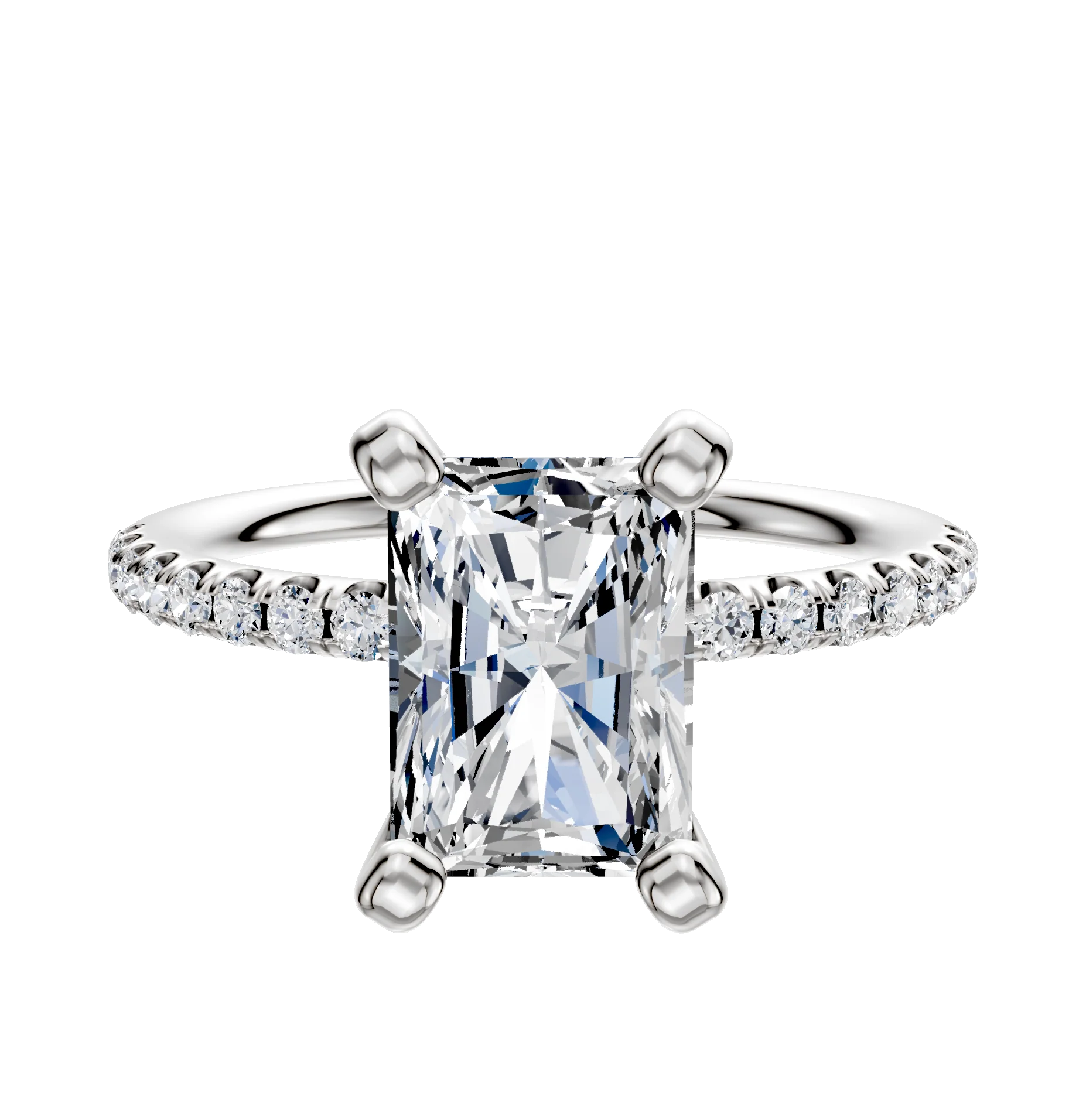 18K White Gold 4 Prong Classic Dome 1-Row-Pave 2.5mm Engagement Ring