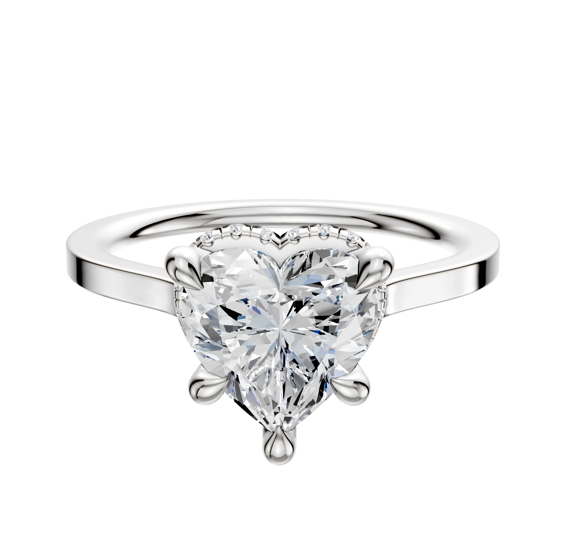 18K White Gold 4 Prong Collar Cathedral Flat 1.5mm Engagement Ring