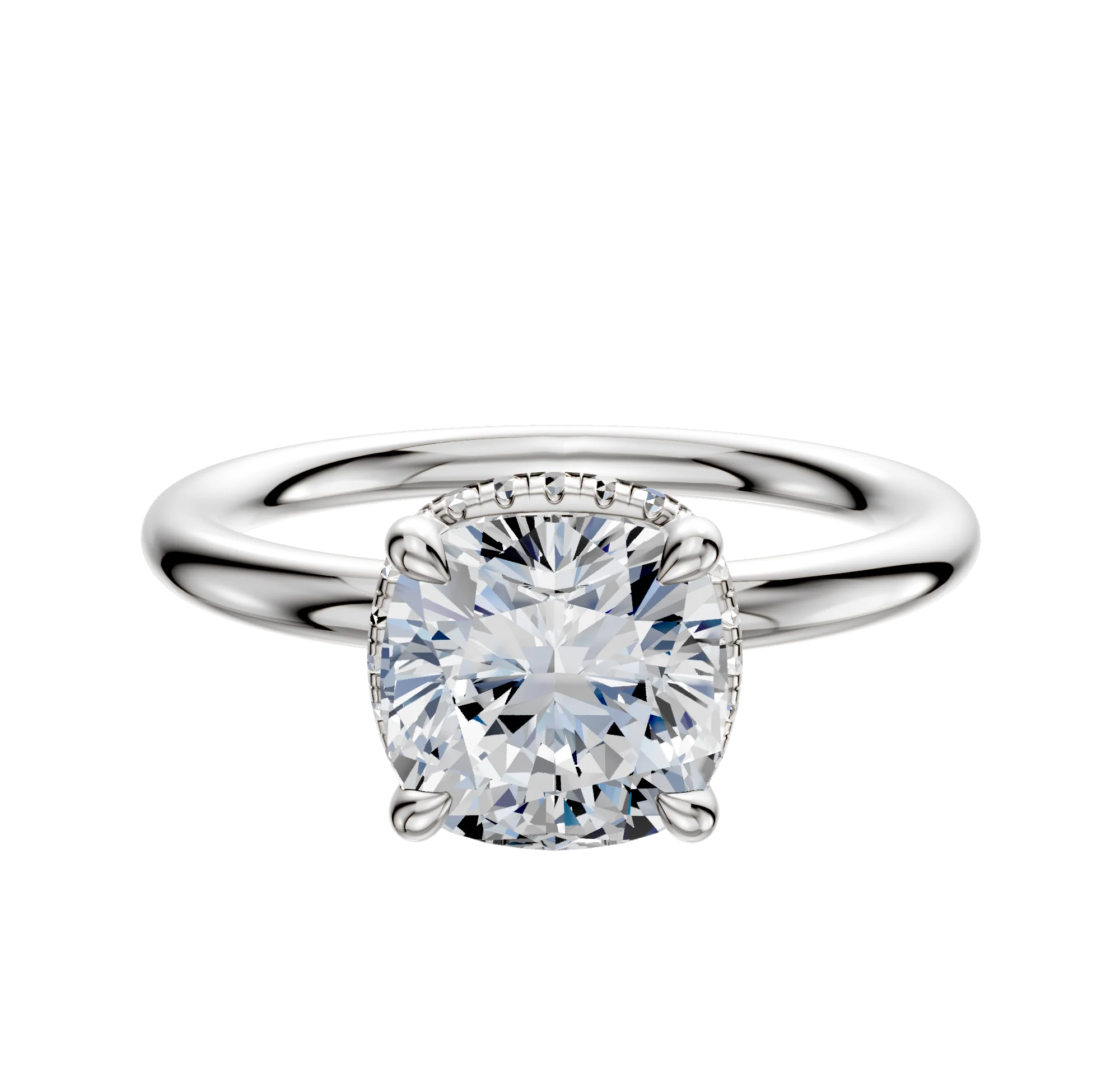 18K White Gold 4 Prong Collar Classic Dome 2.0mm Engagement Ring