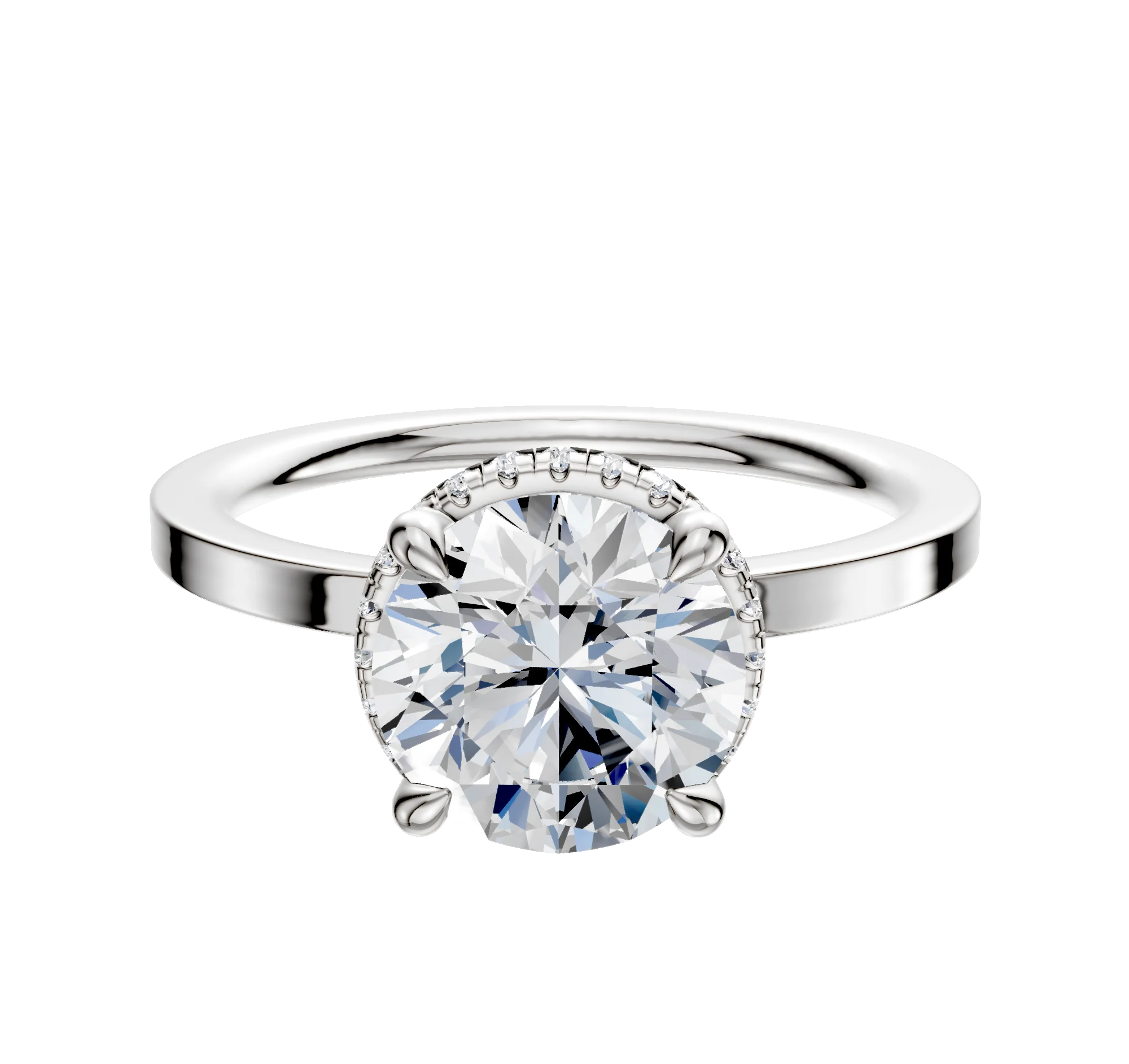 18K White Gold 4 Prong Collar Classic Flat 1.5mm Engagement Ring