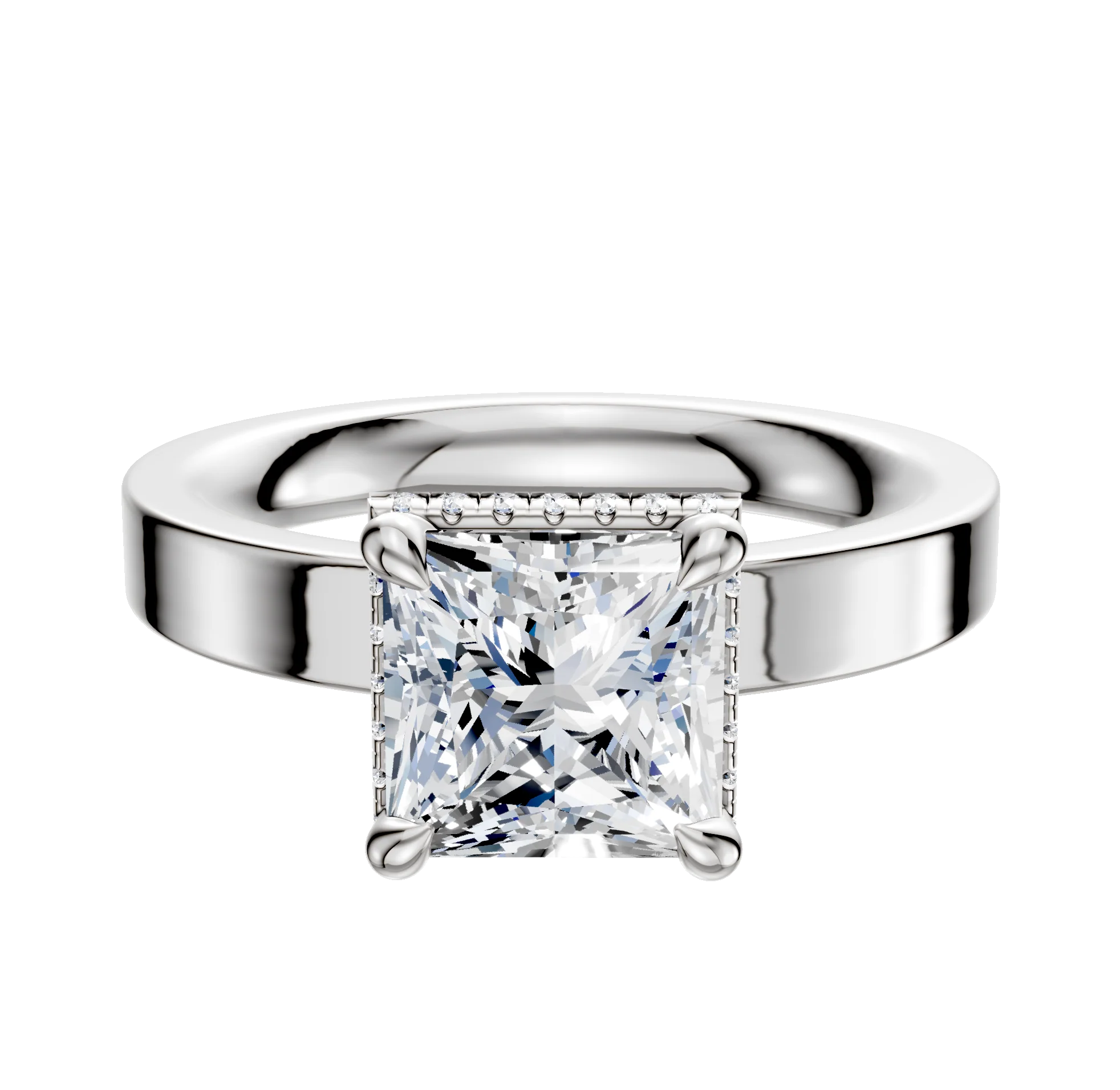 18K White Gold 4 Prong Collar Classic Flat 3.0mm Engagement Ring