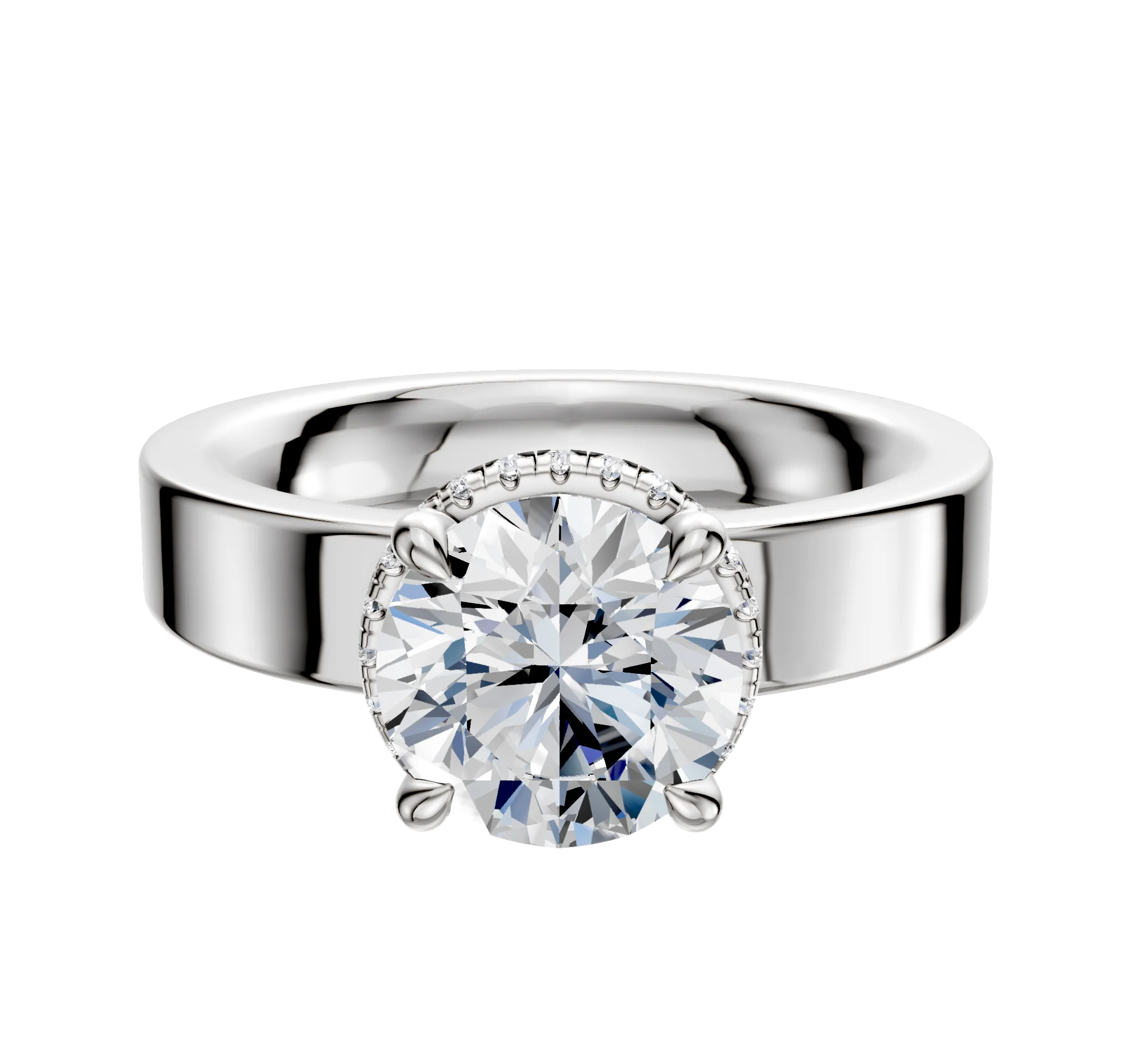 18K White Gold 4 Prong Collar Classic Flat 4.0mm Engagement Ring
