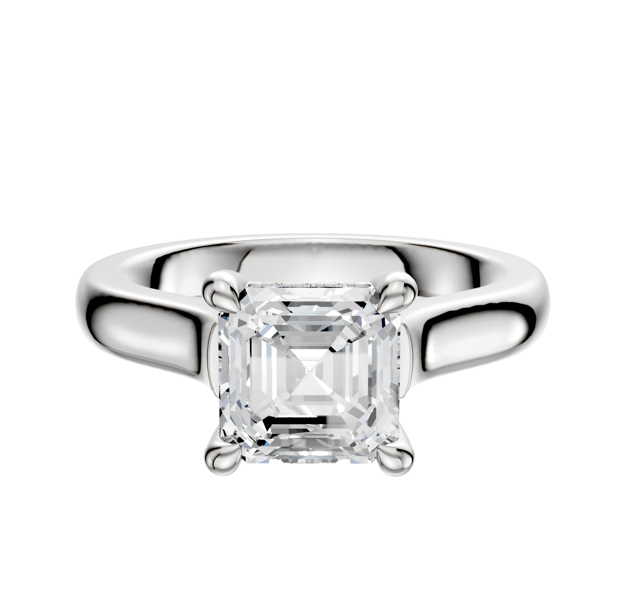 18K White Gold 4 Prong Hidden Halo Cathedral Dome 3.0mm Engagement Ring