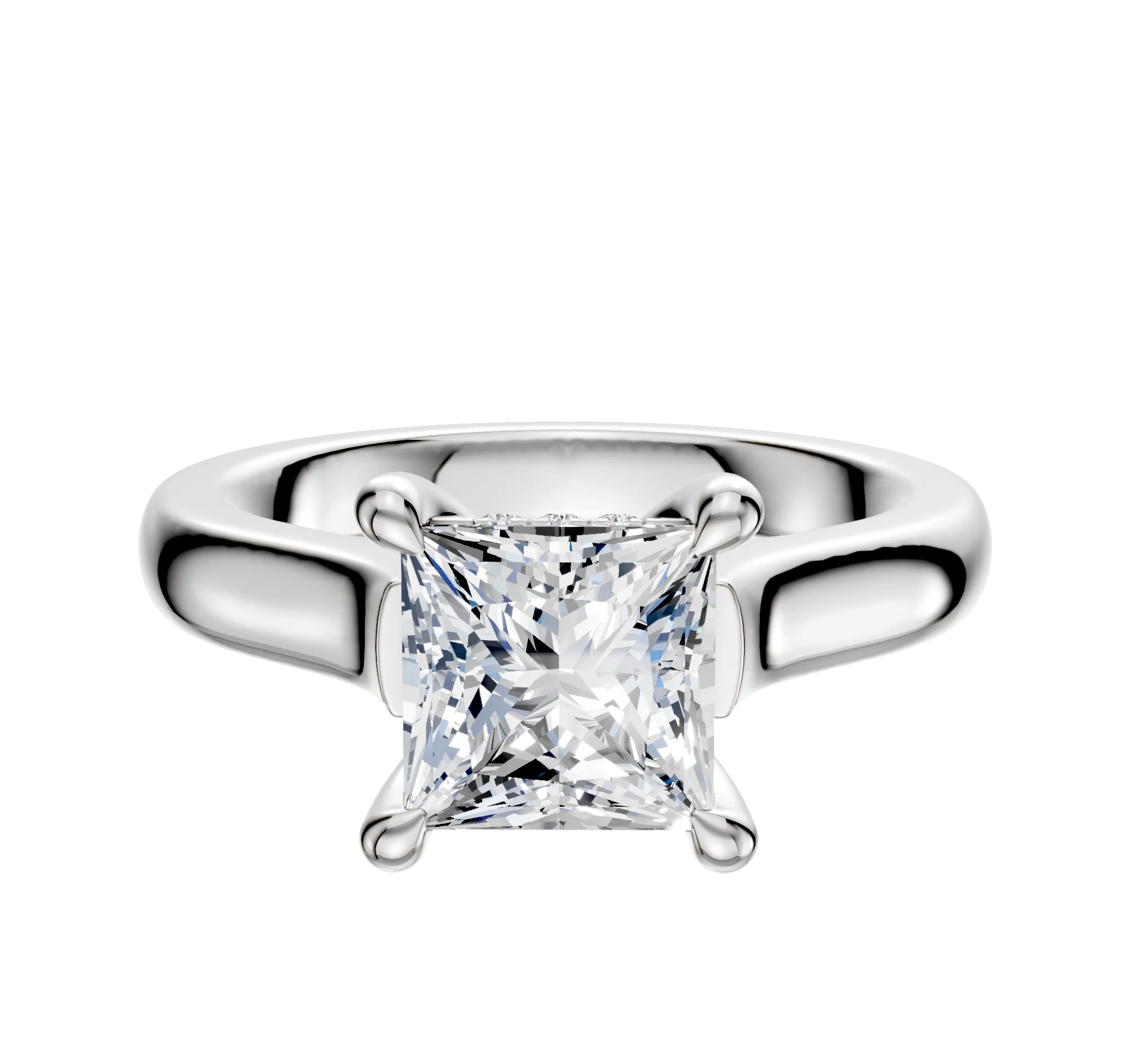 18K White Gold 4 Prong Hidden Halo Cathedral Dome 3.0mm Engagement Ring
