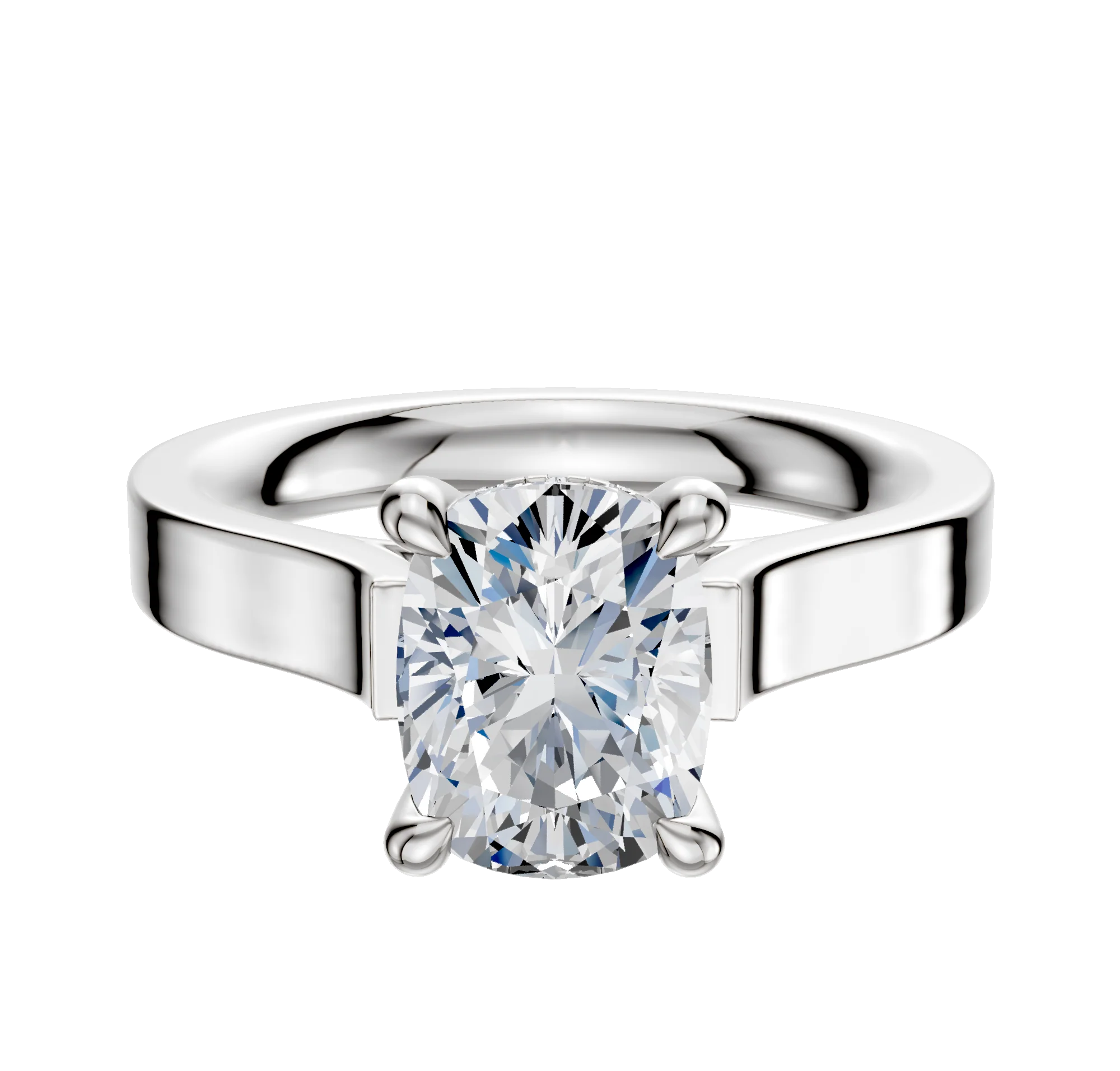 18K White Gold 4 Prong Hidden Halo Cathedral Flat 3.0mm Engagement Ring