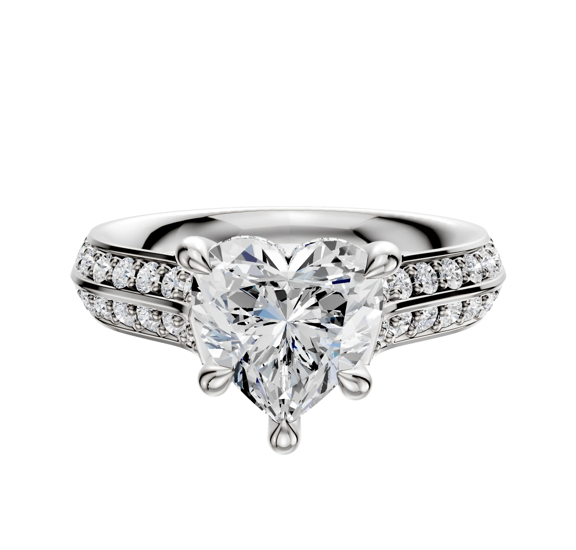 18K White Gold 4 Prong Hidden Halo Cathedral Knife Edge 1-Row-Pave 2.5mm Engagement Ring