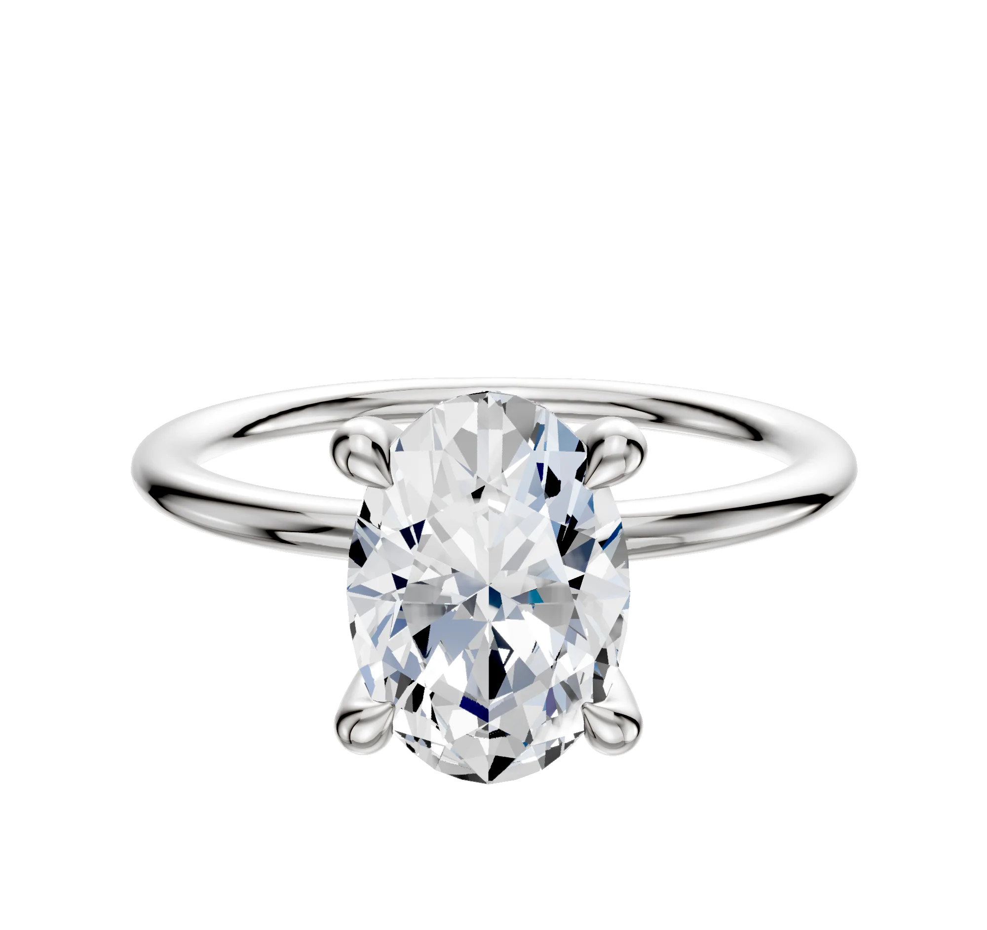 18K White Gold 4 Prong Hidden Halo Classic Dome 1.5mm Engagement Ring