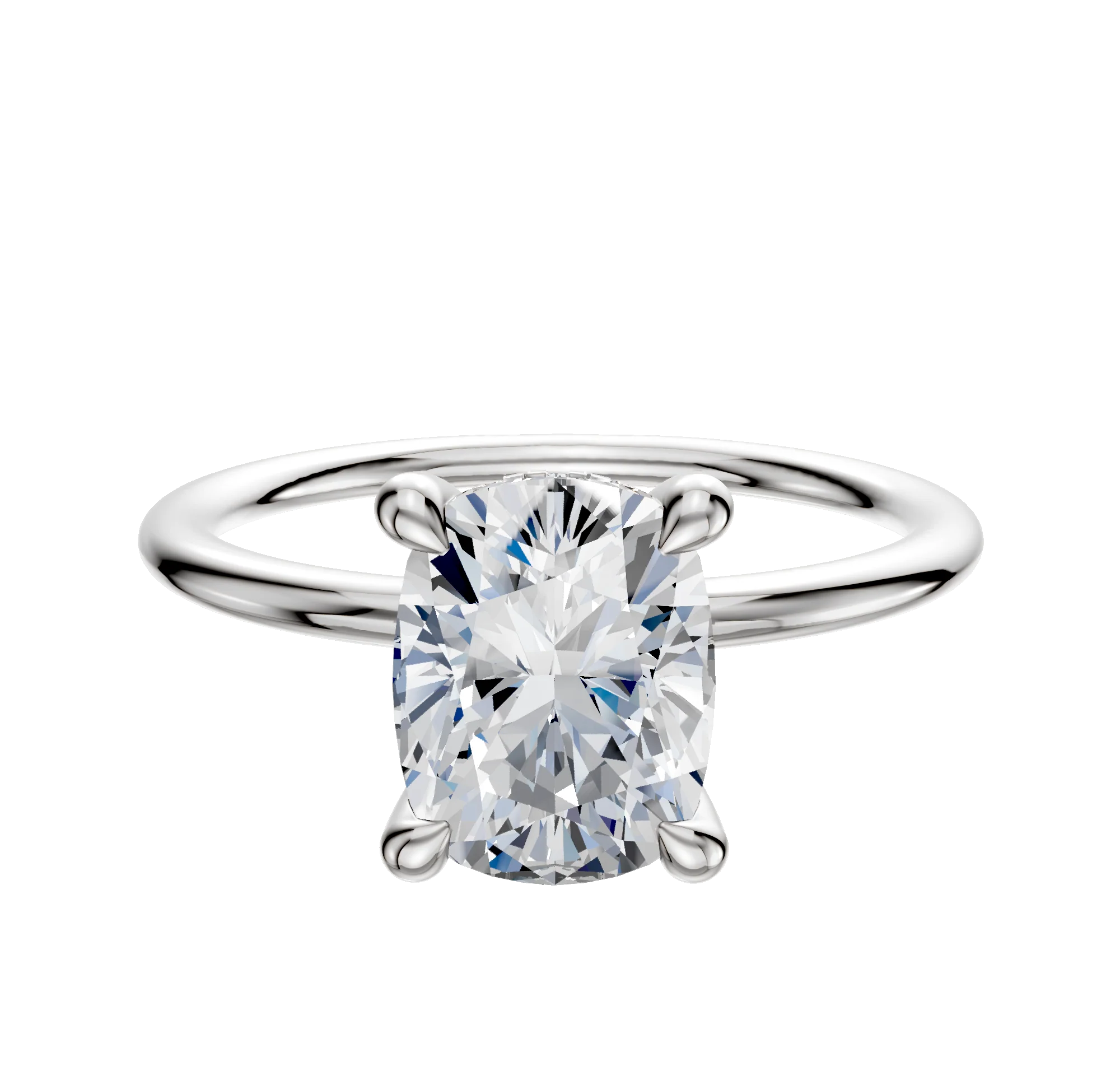 18K White Gold 4 Prong Hidden Halo Classic Dome 1.5mm Engagement Ring