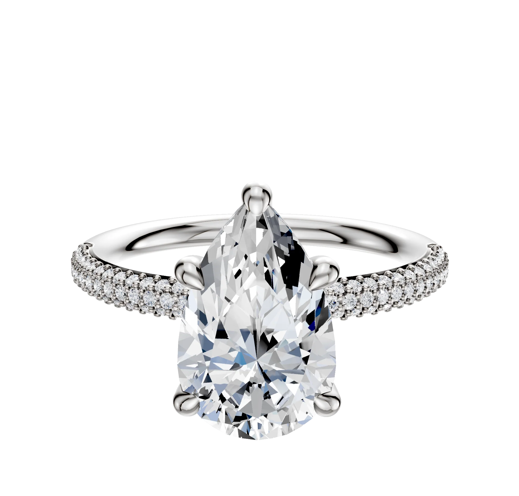 18K White Gold 4 Prong Hidden Halo Classic Dome 3-Row-Pave 2.0mm Engagement Ring