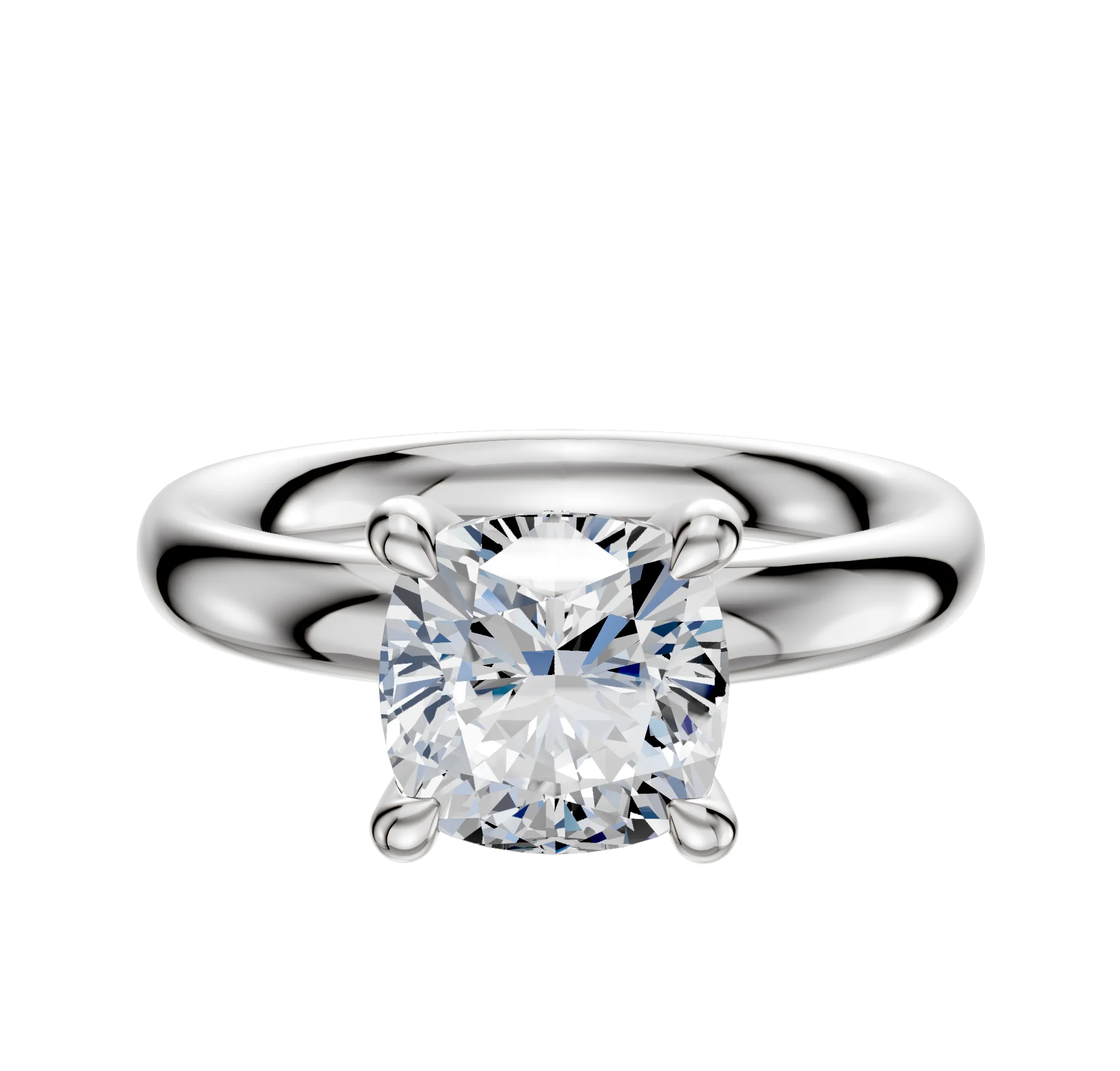 18K White Gold 4 Prong Hidden Halo Classic Dome 3.0mm Engagement Ring