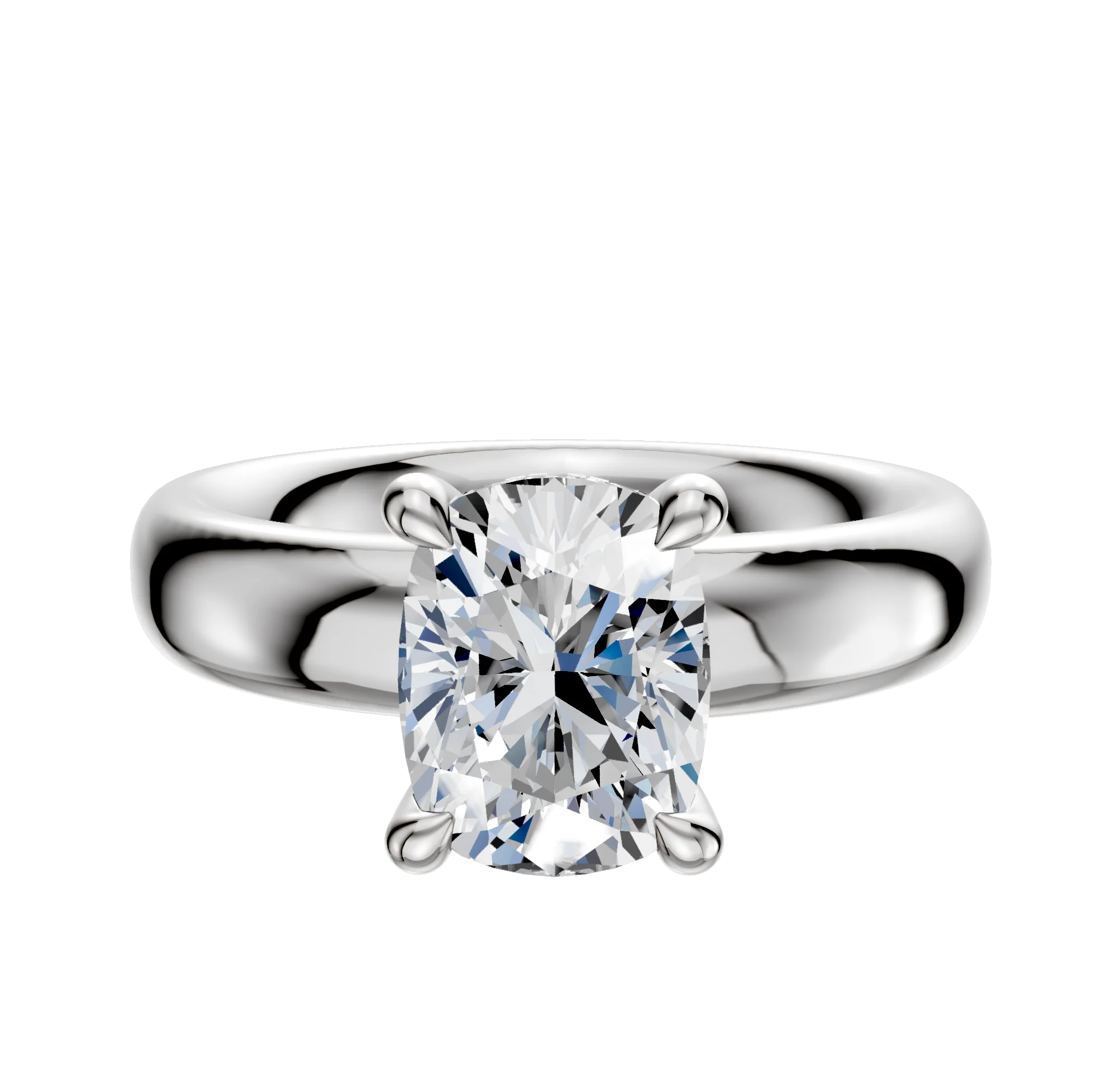 18K White Gold 4 Prong Hidden Halo Classic Dome 4.0mm Engagement Ring