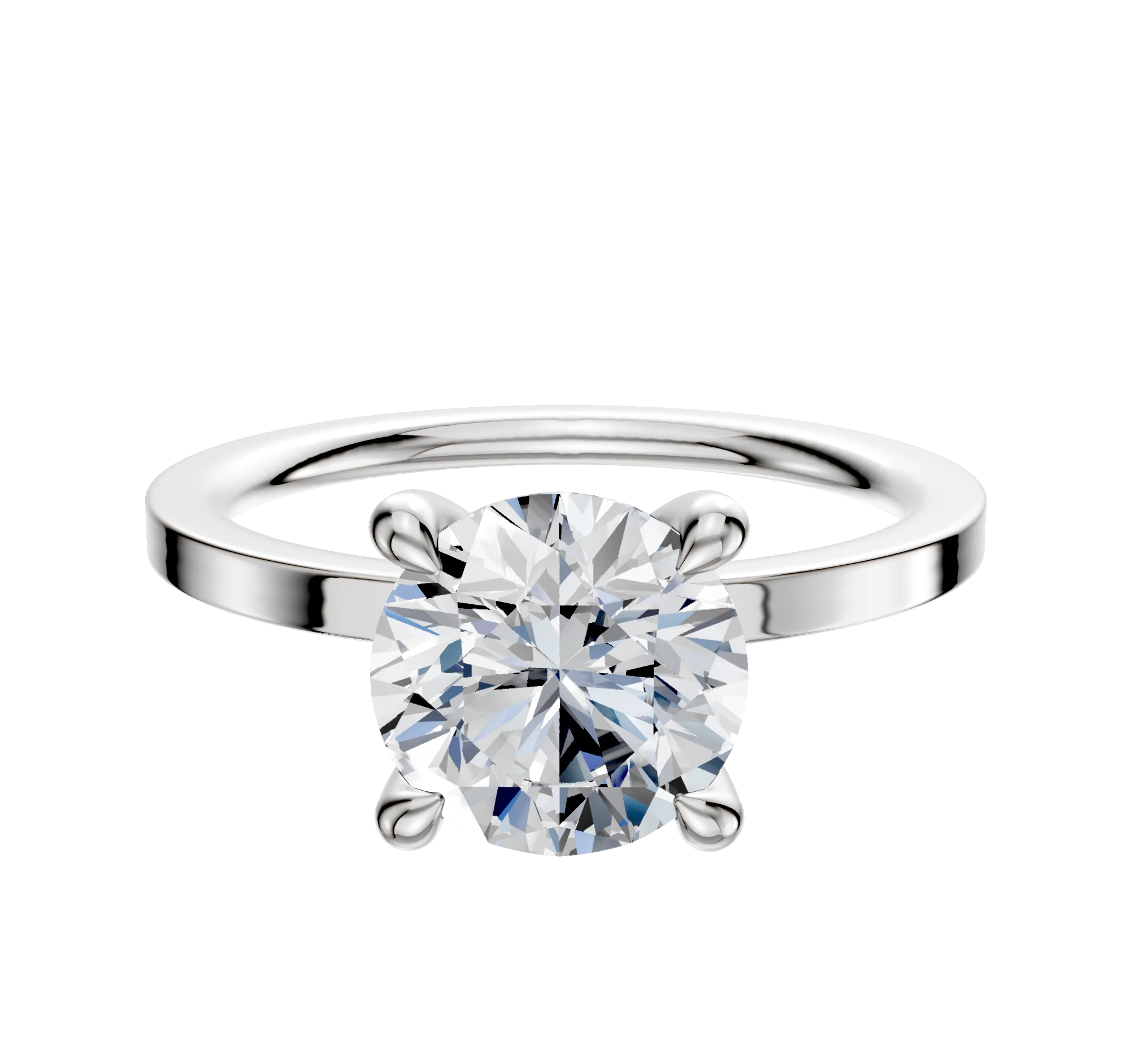 18K White Gold 4 Prong Hidden Halo Classic Flat 1.5mm Engagement Ring