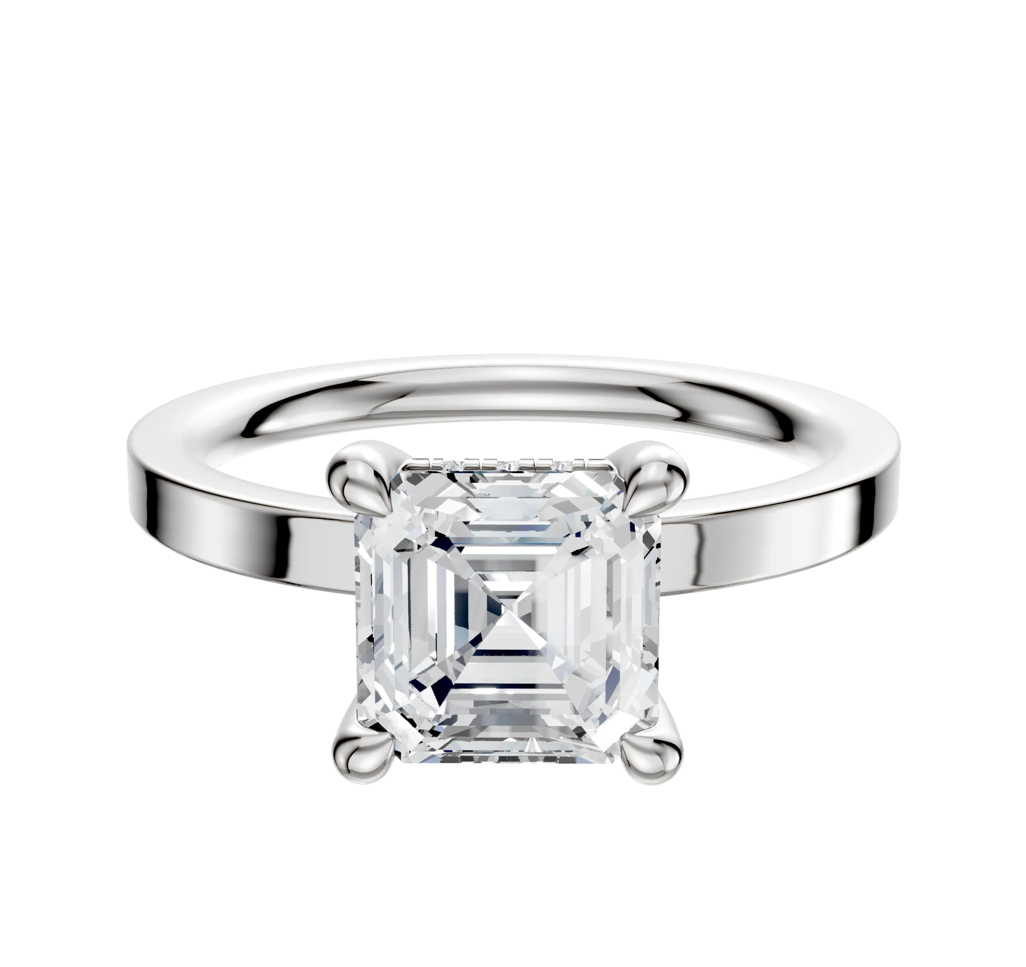 18K White Gold 4 Prong Hidden Halo Classic Flat 2.0mm Engagement Ring