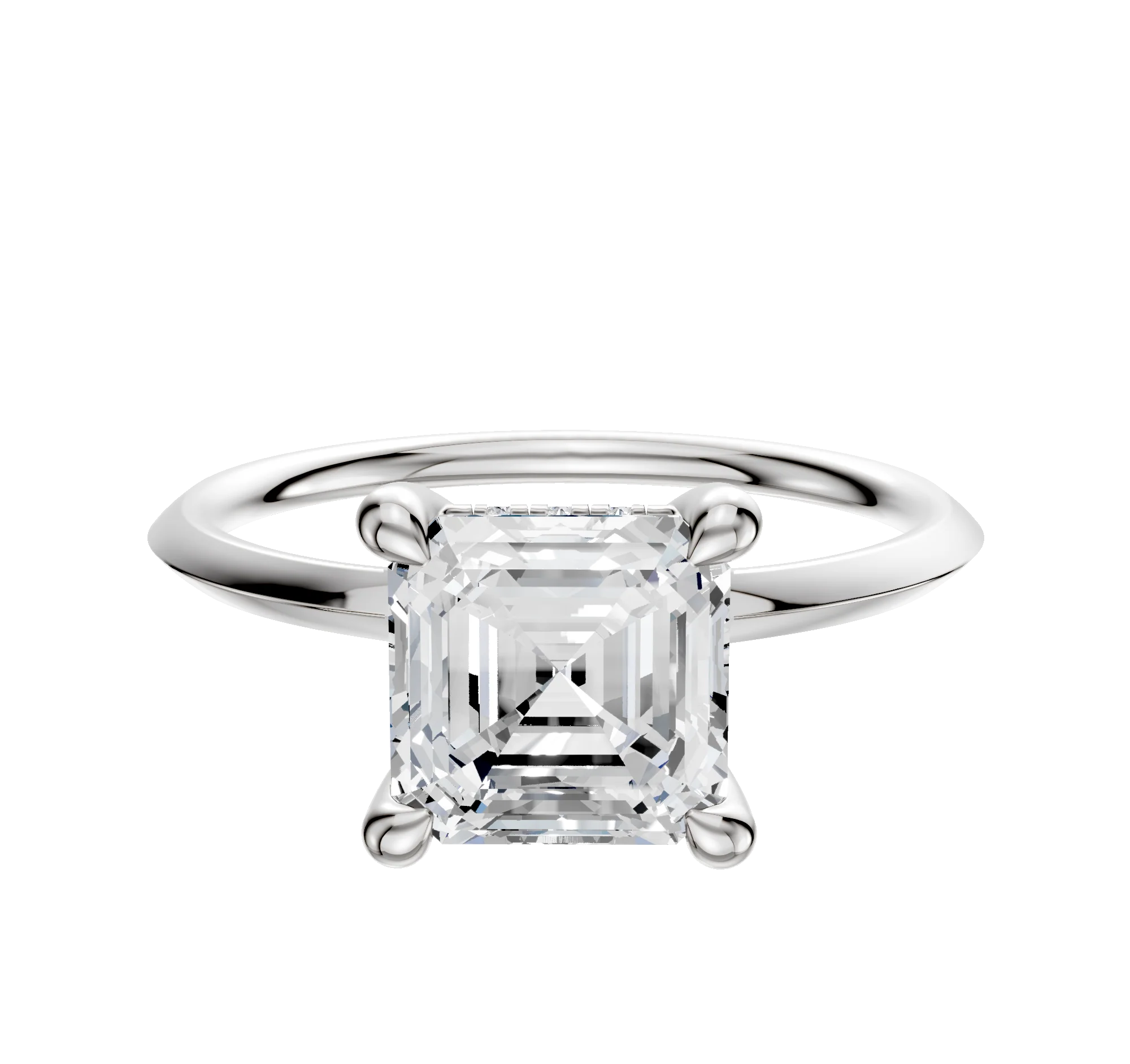 18K White Gold 4 Prong Hidden Halo Classic Knife Edge 1.5mm Engagement Ring