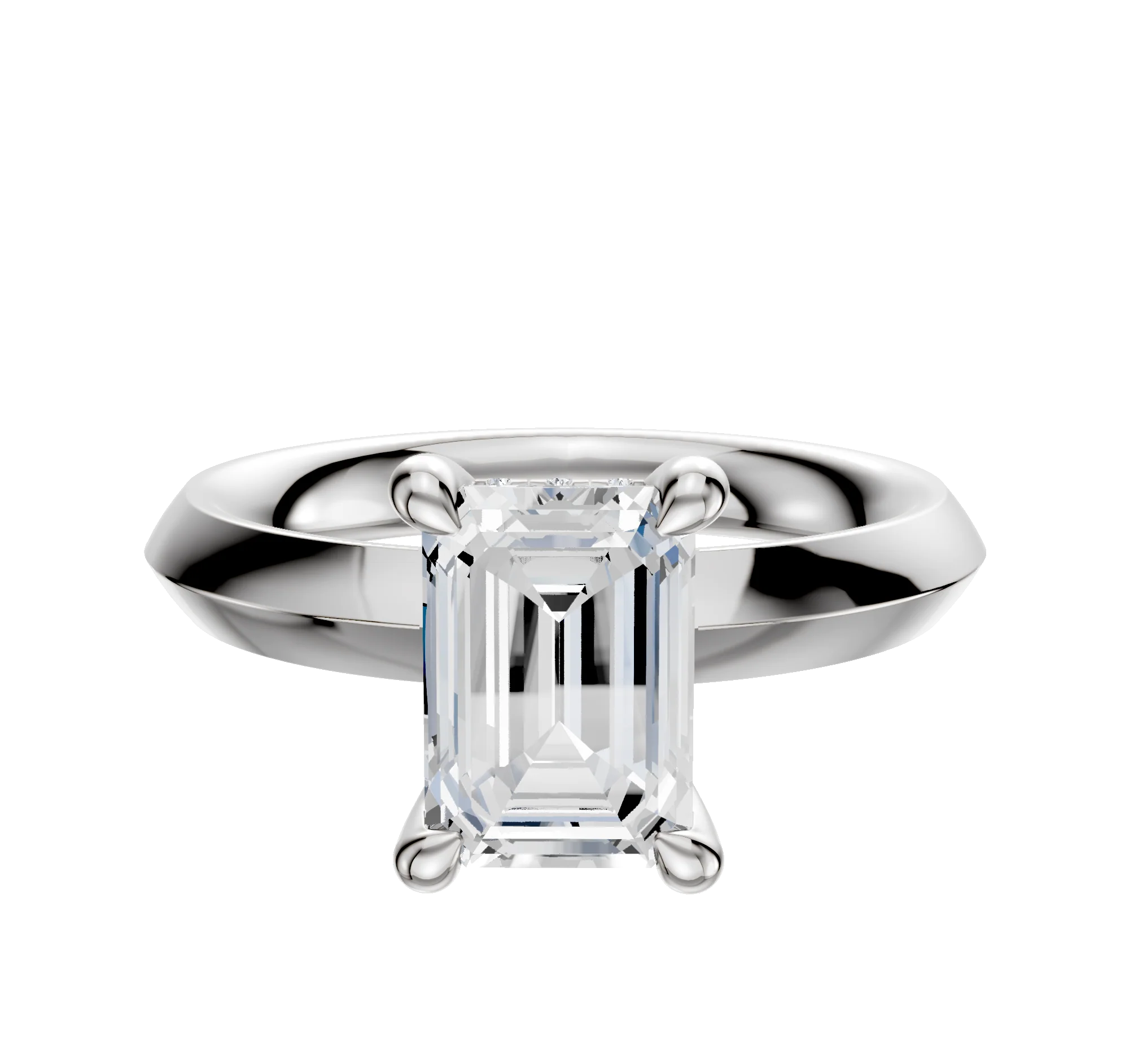 18K White Gold 4 Prong Hidden Halo Classic Knife Edge 3.0mm Engagement Ring