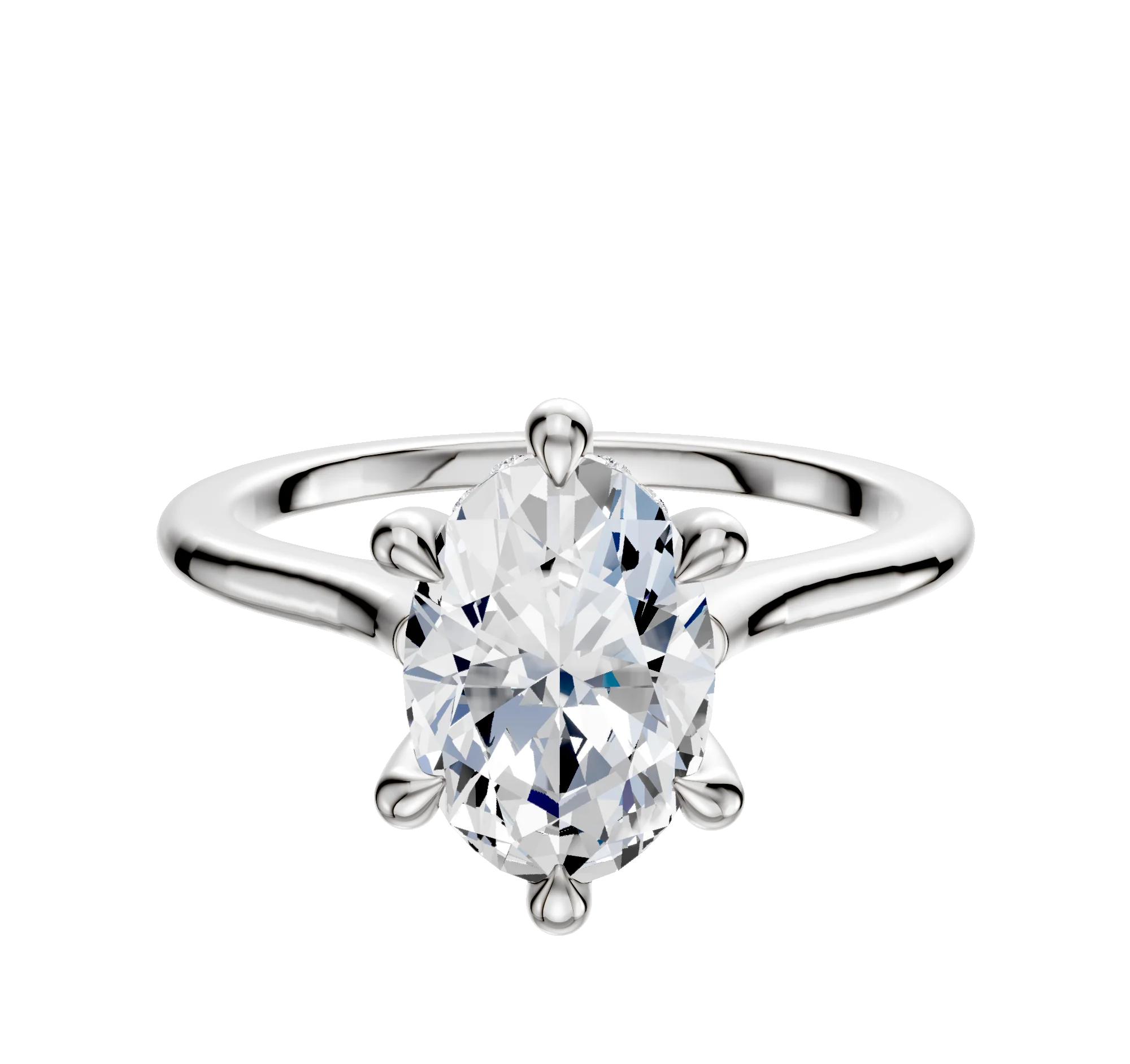 18K White Gold 6 Prong Hidden Halo Cathedral Dome 1.5mm Engagement Ring