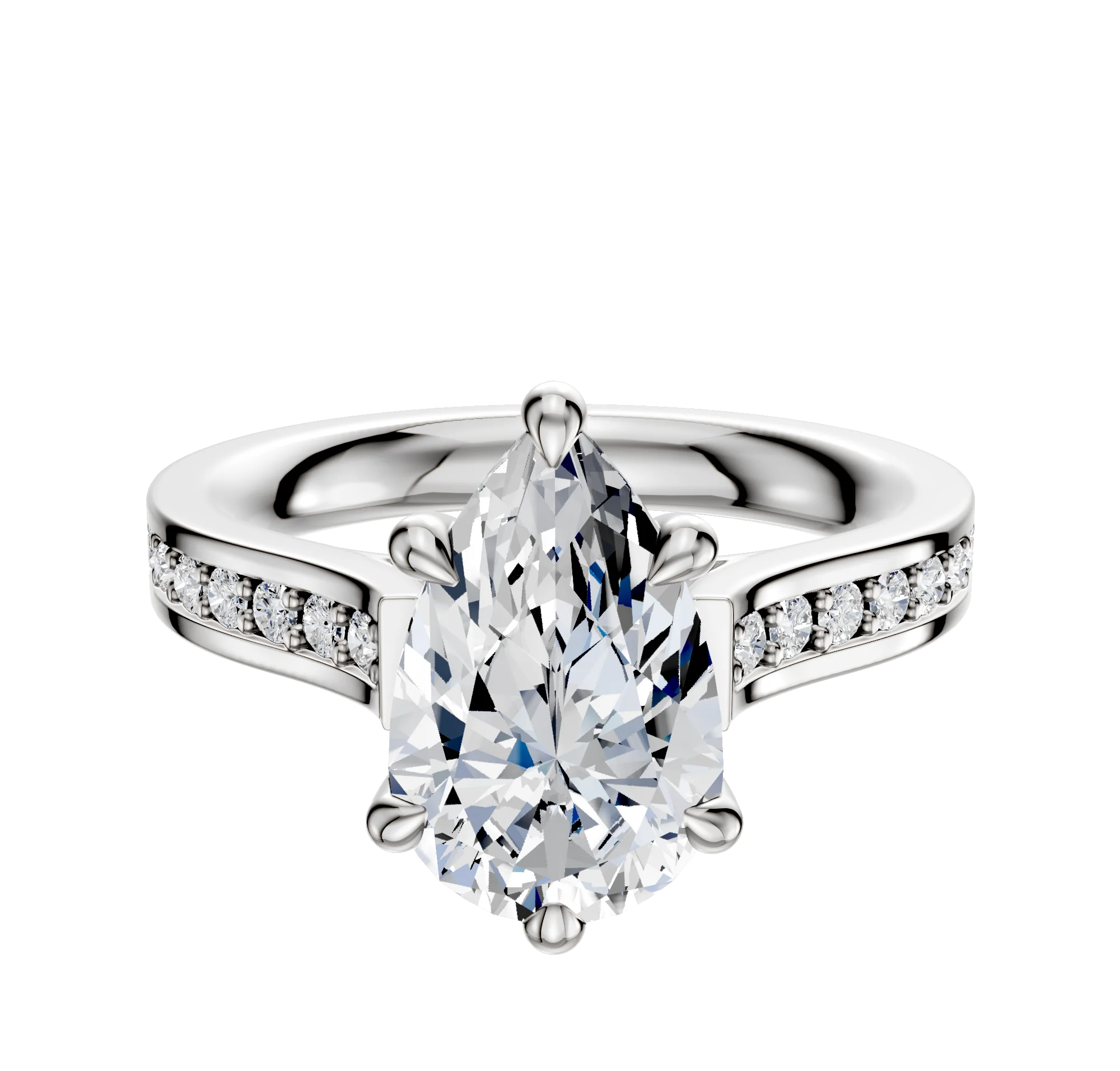 18K White Gold 6 Prong Hidden Halo Cathedral Flat 1-Row-Pave 2.5mm Engagement Ring