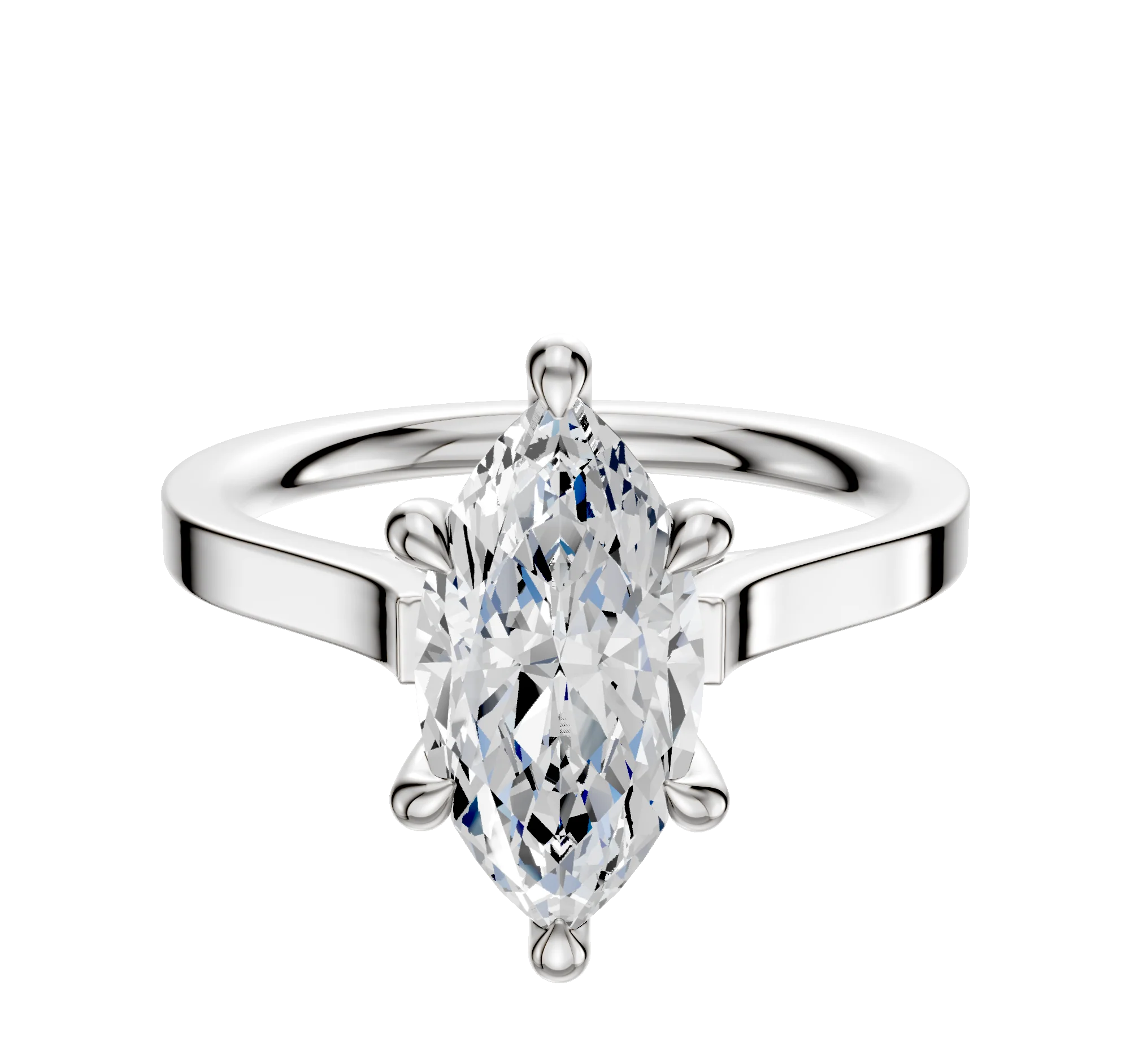 18K White Gold 6 Prong Hidden Halo Cathedral Flat 2.0mm Engagement Ring