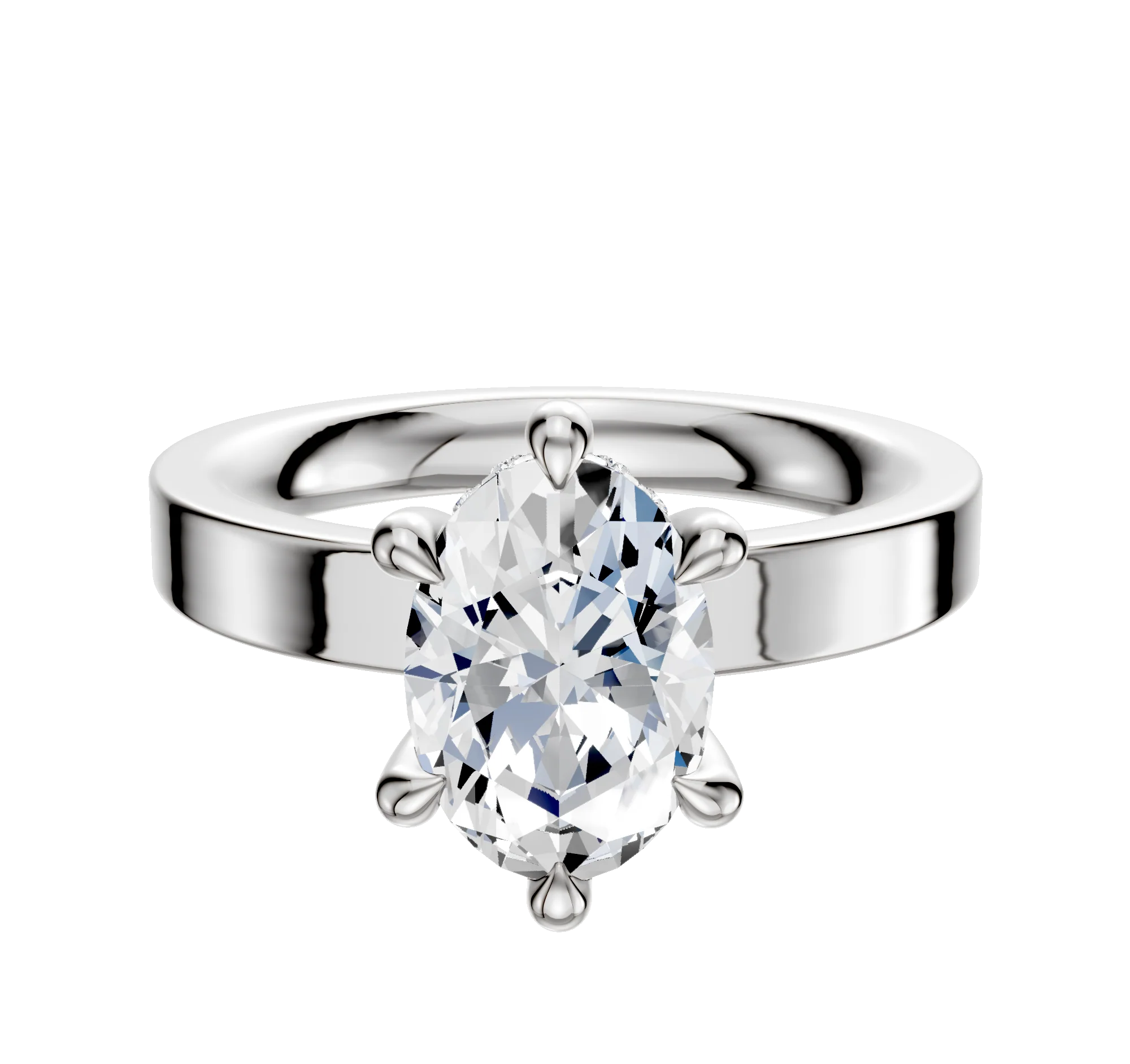 18K White Gold 6 Prong Hidden Halo Classic Flat 3.0mm Engagement Ring