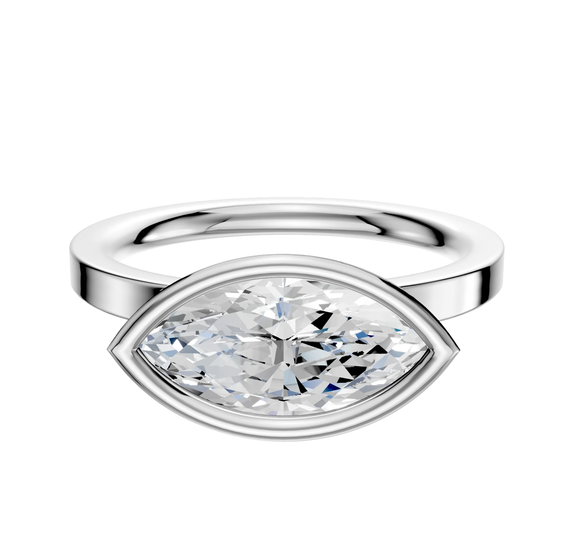 18K White Gold Bezel Full Bezel East/West Classic Flat 2.0mm Engagement Ring