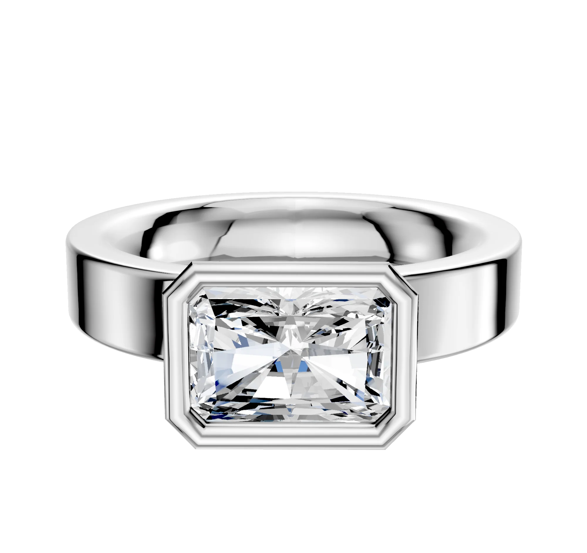 18K White Gold Bezel Full Bezel East/West Classic Flat 4.0mm Engagement Ring