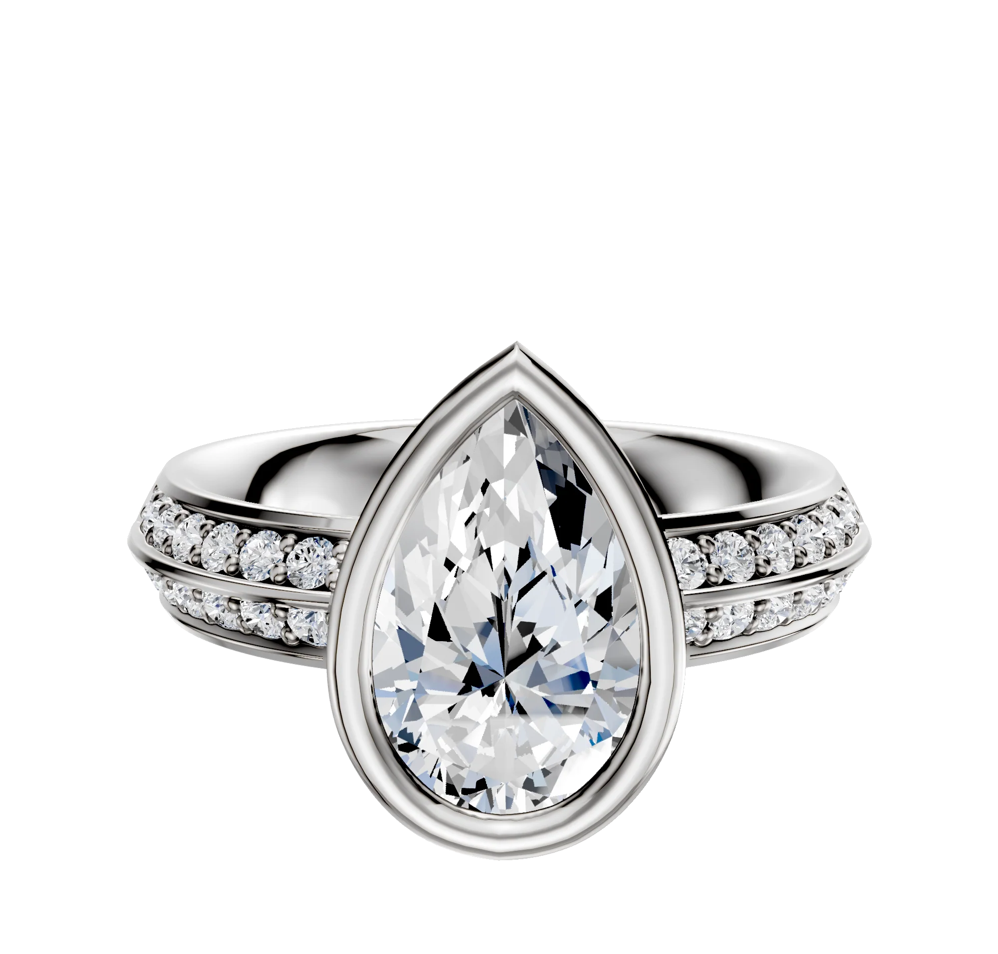 18K White Gold Bezel Full Bezel East/West Classic Knife Edge 1-Row-Pave 2.5mm Engagement Ring