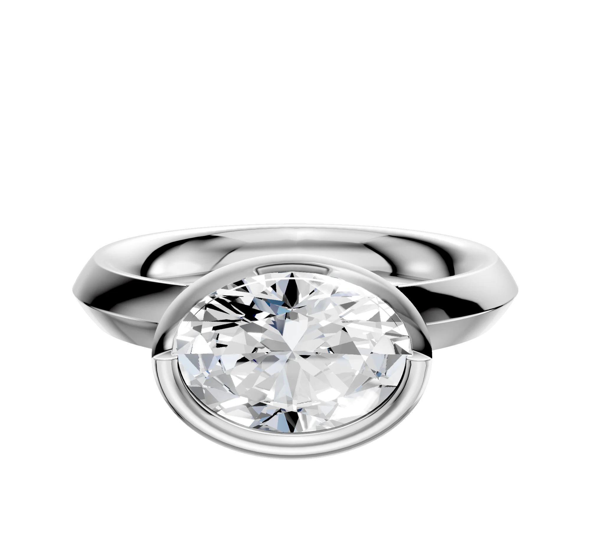 18K White Gold Bezel Full Bezel East/West Classic Knife Edge 3.0mm Engagement Ring