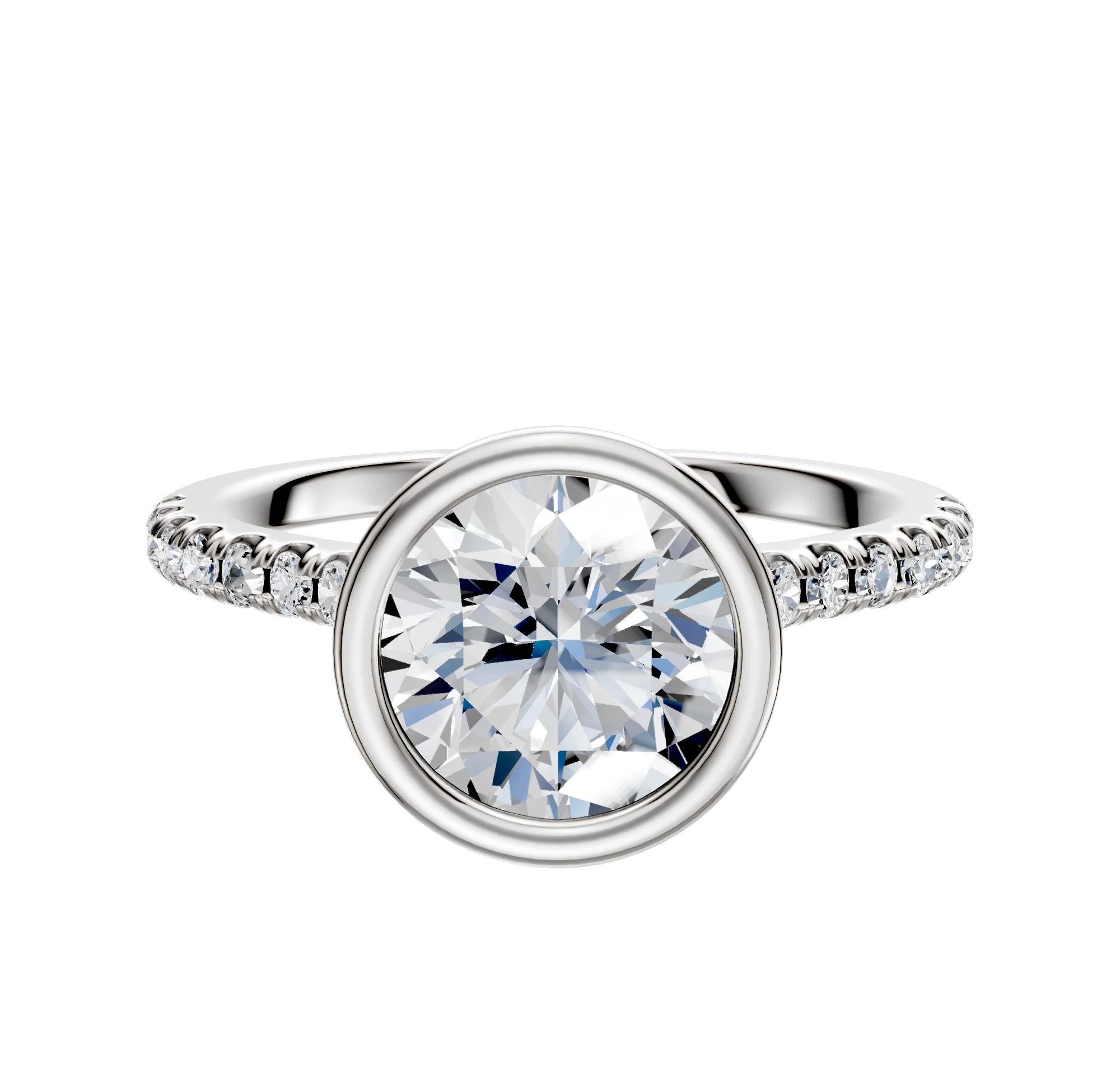 18K White Gold Bezel Full Bezel North/South Cathedral Dome 1-Row-Pave 2.5mm Engagement Ring