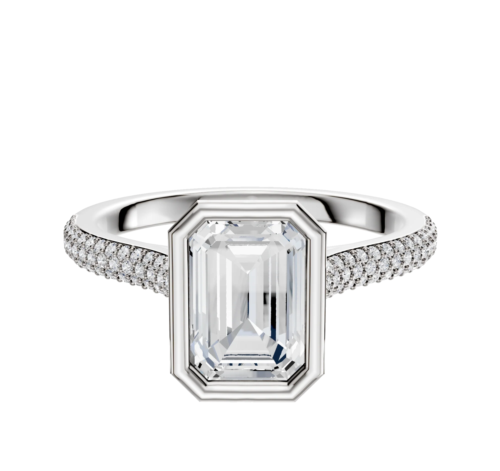 18K White Gold Bezel Full Bezel North/South Cathedral Dome 3-Row-Pave 2.0mm Engagement Ring