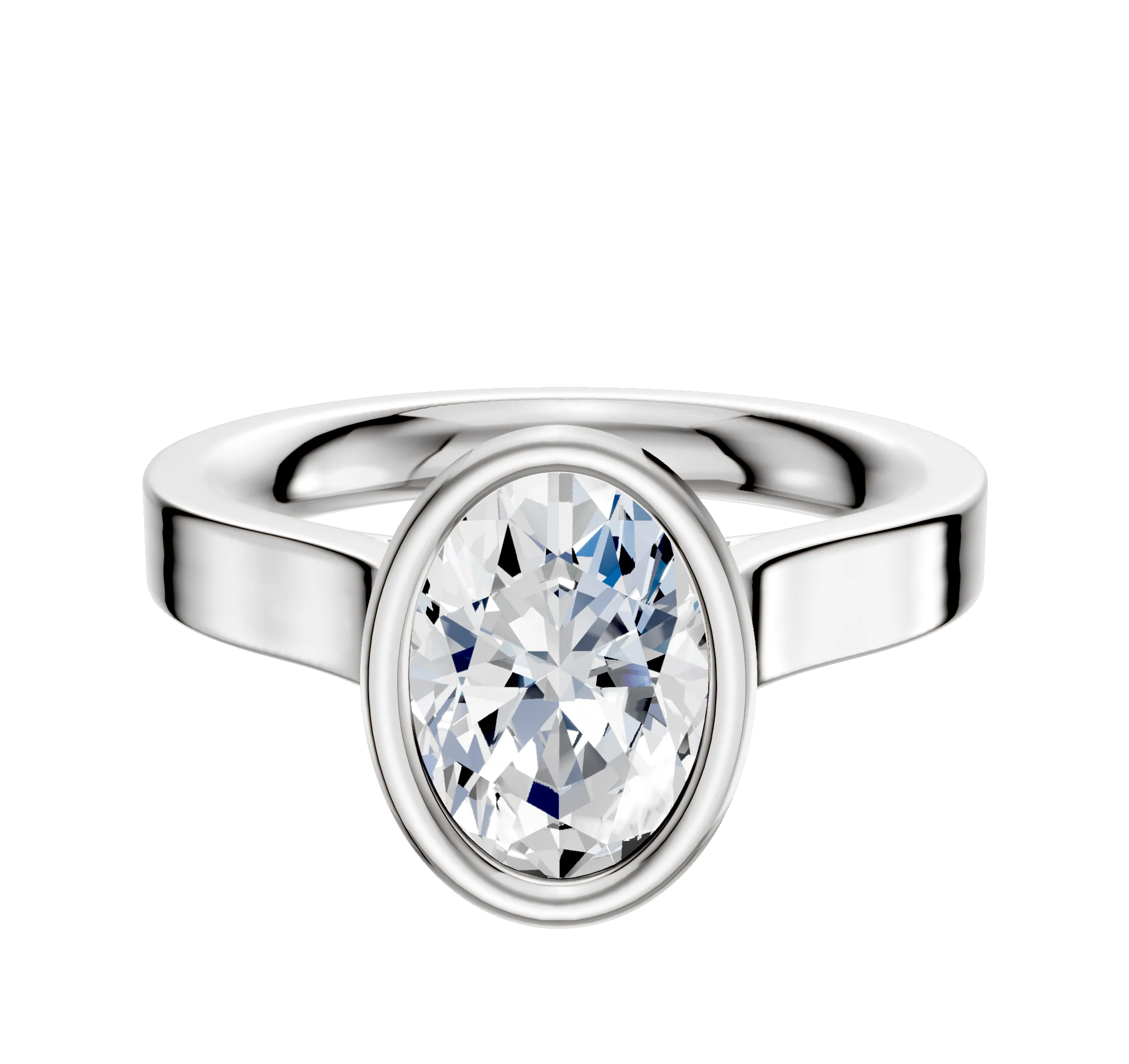 18K White Gold Bezel Full Bezel North/South Cathedral Flat 3.0mm Engagement Ring