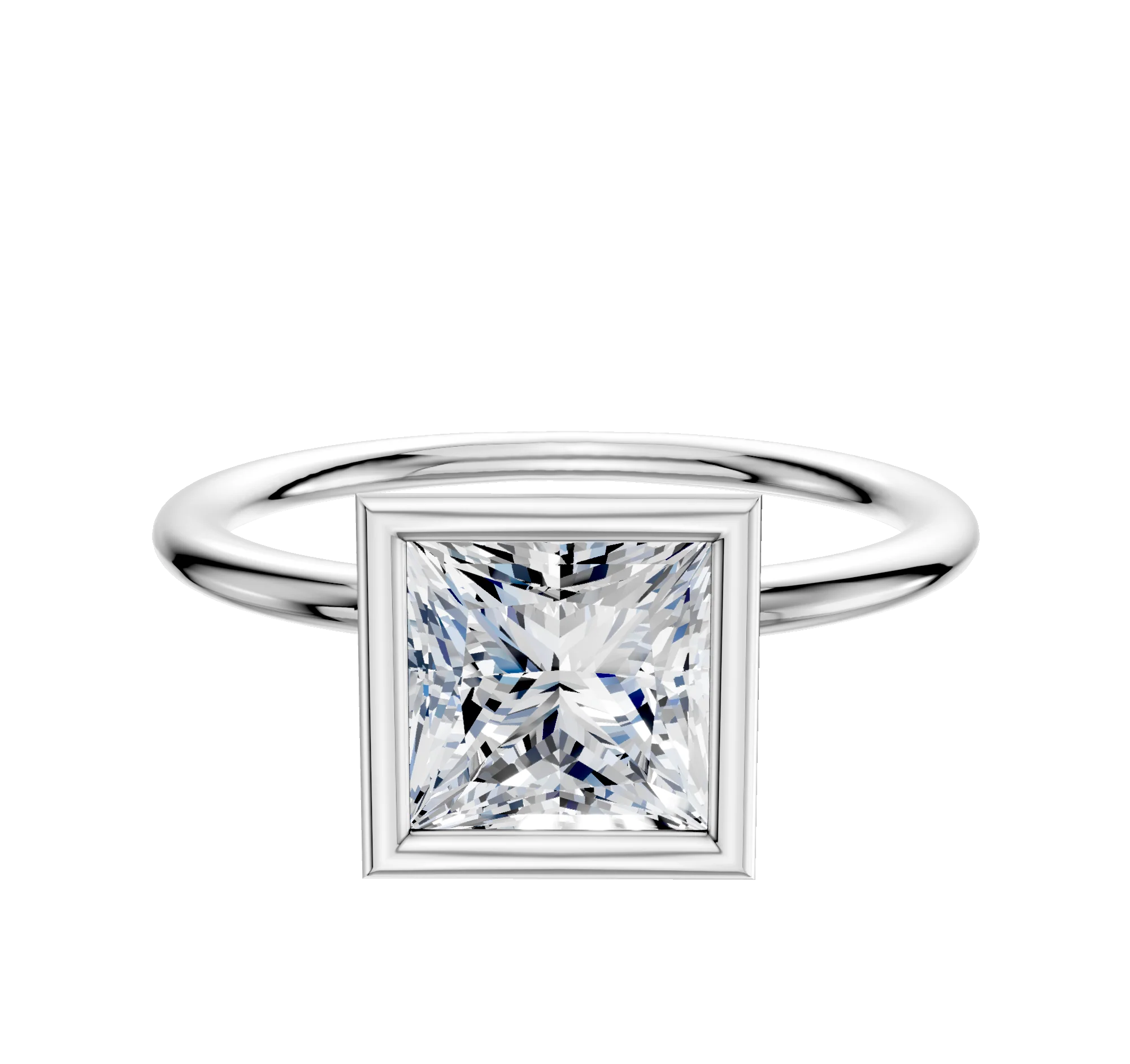 18K White Gold Bezel Full Bezel North/South Classic Dome 1.5mm Engagement Ring