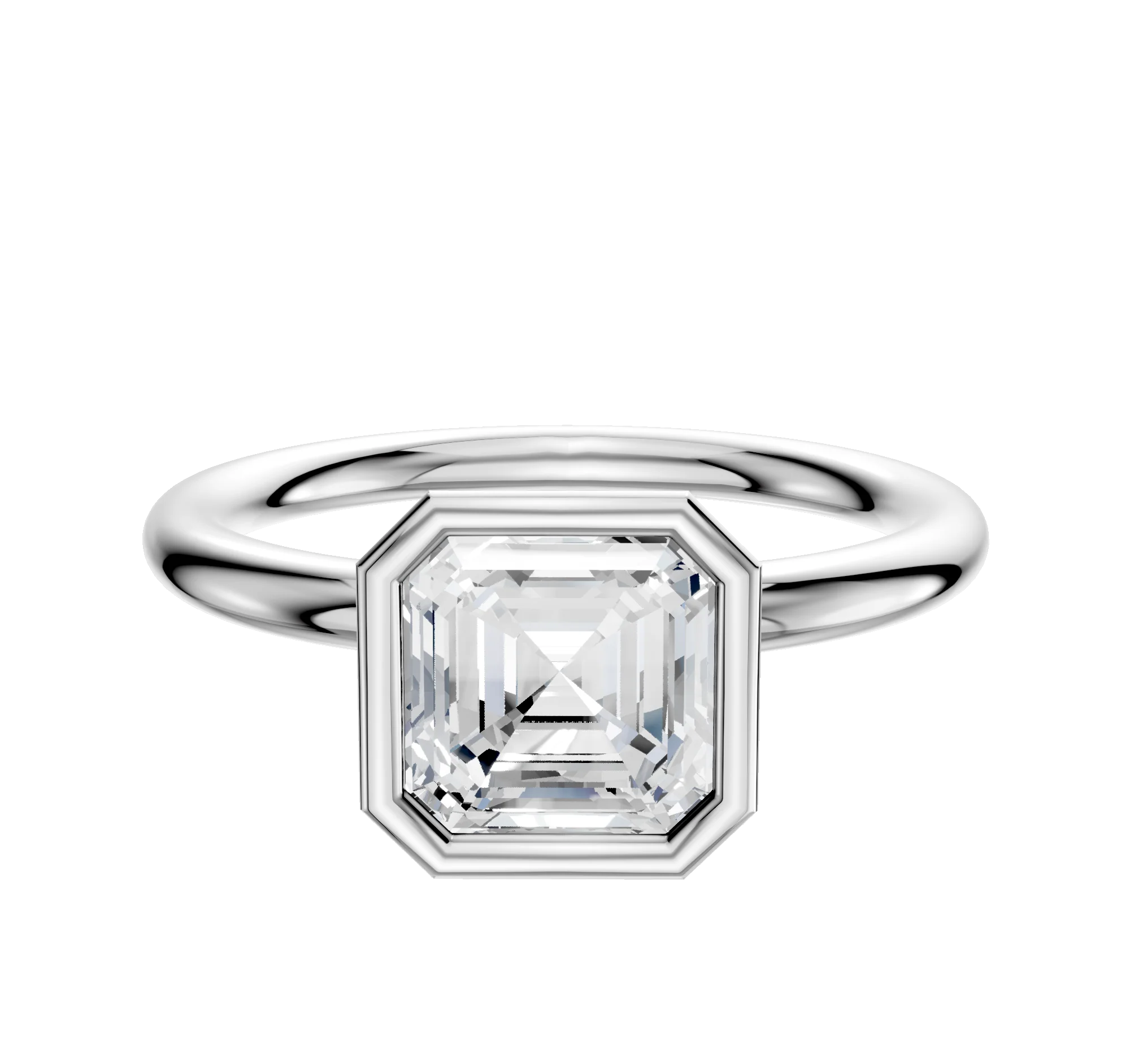 18K White Gold Bezel Full Bezel North/South Classic Dome 2.0mm Engagement Ring