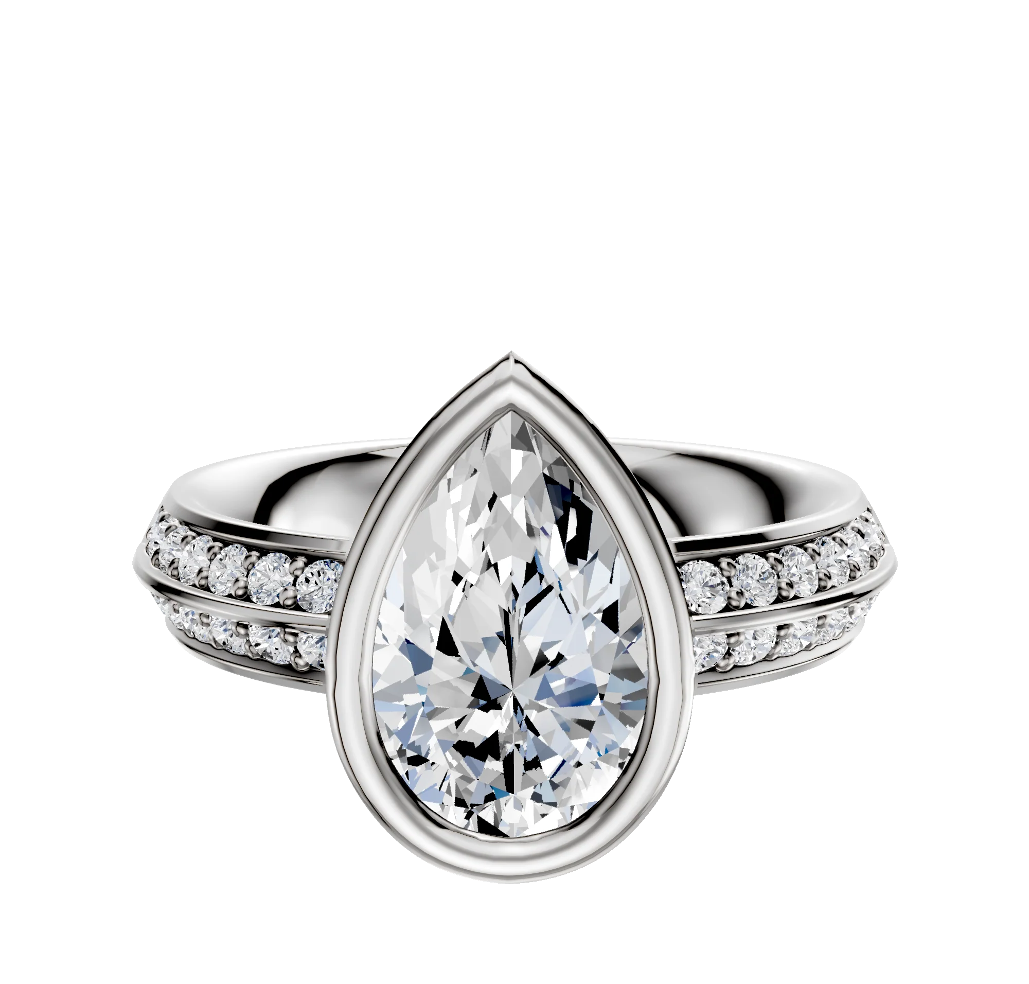 18K White Gold Bezel Full Bezel North/South Classic Knife Edge 1-Row-Pave 2.5mm Engagement Ring