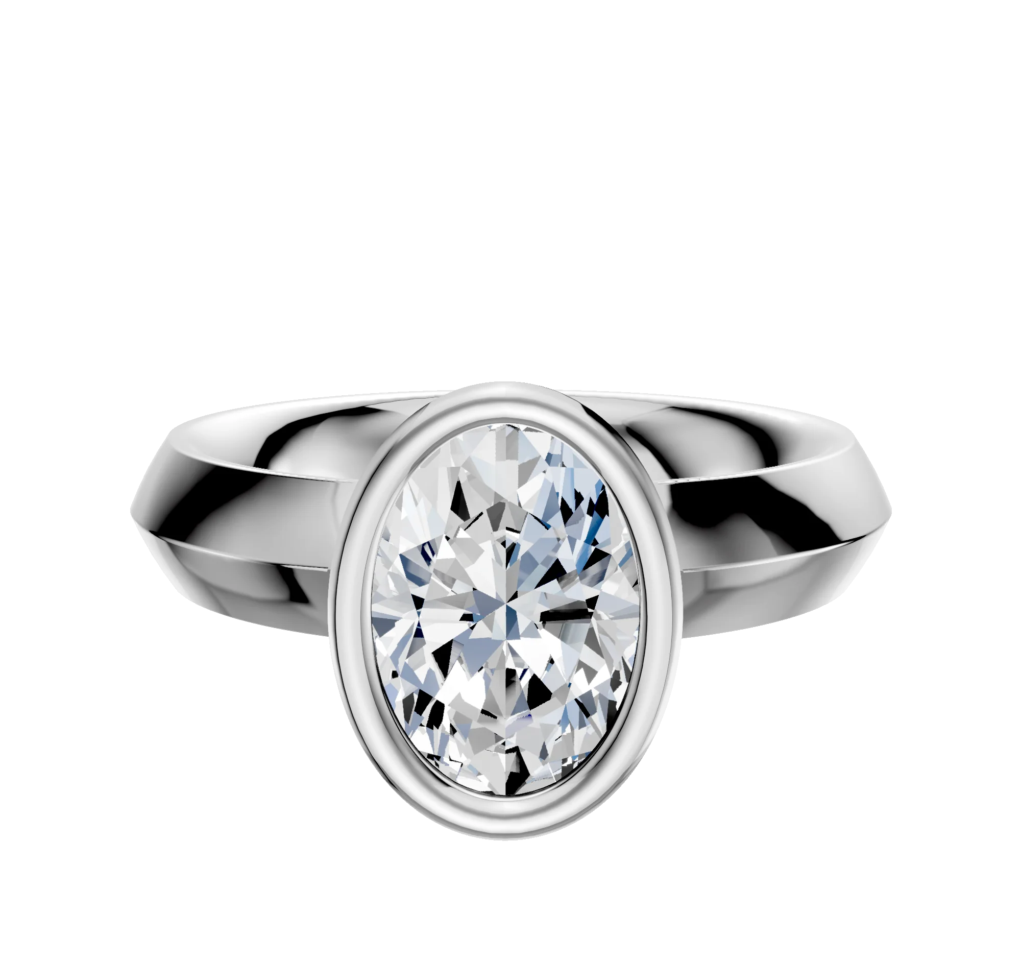 18K White Gold Bezel Full Bezel North/South Classic Knife Edge 4.0mm Engagement Ring