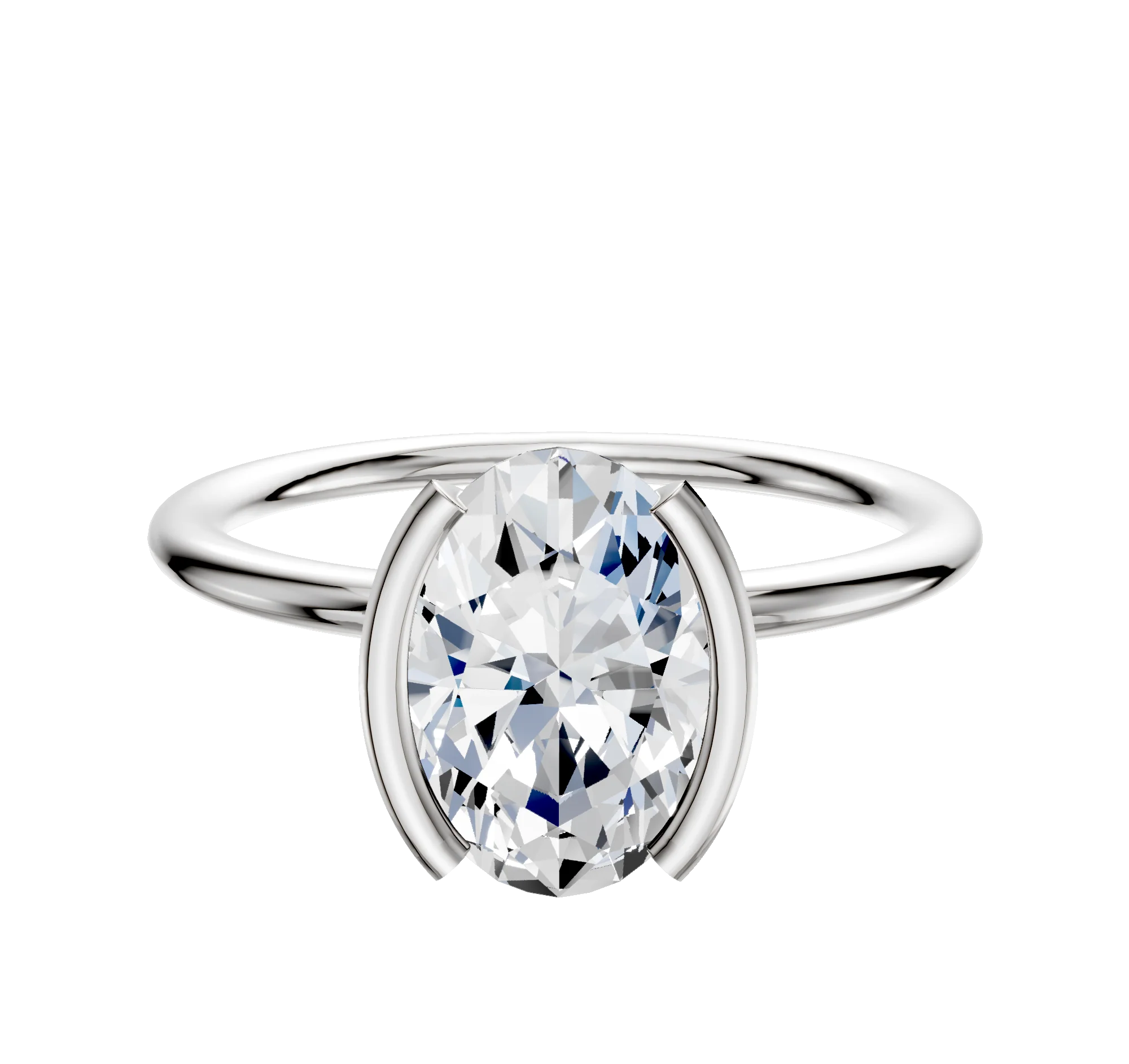 18K White Gold Bezel Half Bezel North/South Classic Dome 1.5mm Engagement Ring