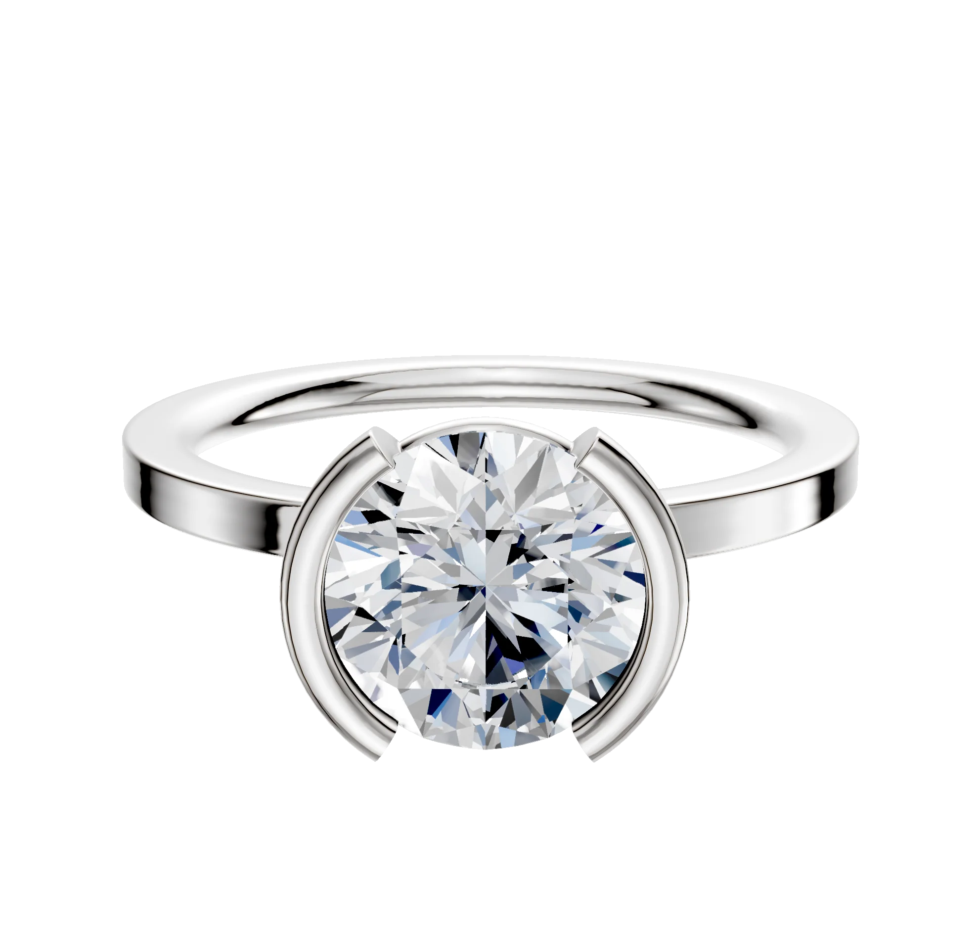 18K White Gold Bezel Half Bezel North/South Classic Flat 1.5mm Engagement Ring