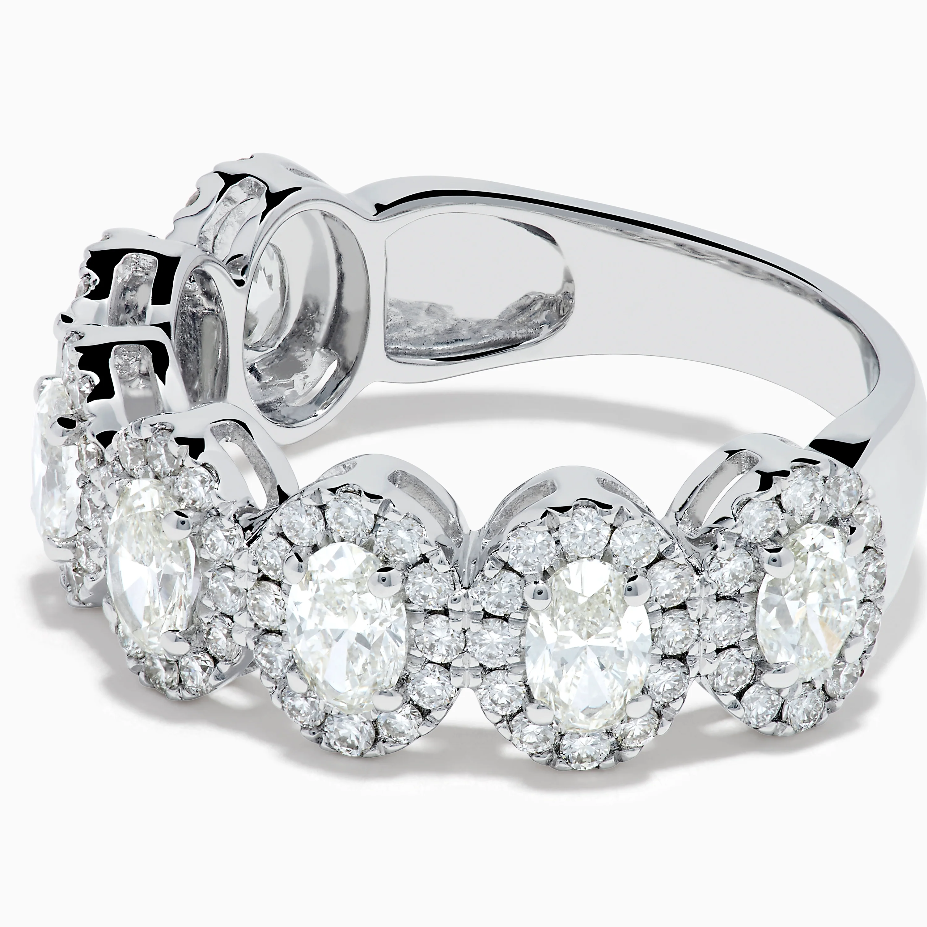 18K White Gold Diamond Oval Halo Band Ring - Image 2