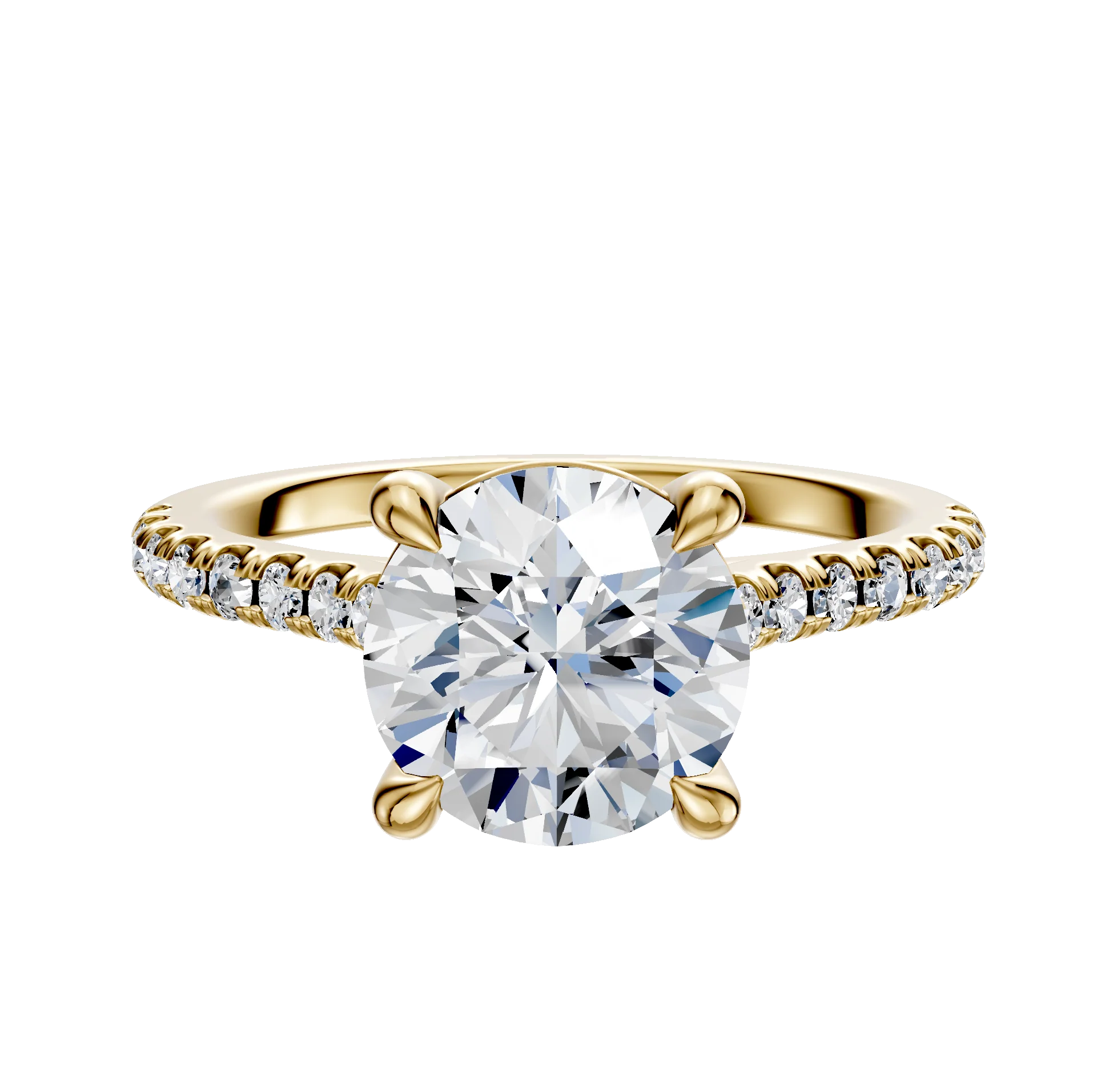 18K Yellow Gold 4 Prong Basket Cathedral Dome 1-Row-Pave 2.5mm Engagement Ring
