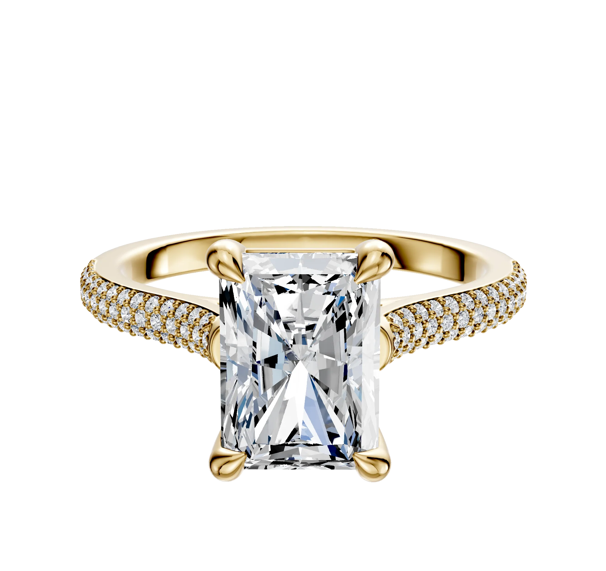 18K Yellow Gold 4 Prong Basket Cathedral Dome 3-Row-Pave 2.0mm Engagement Ring