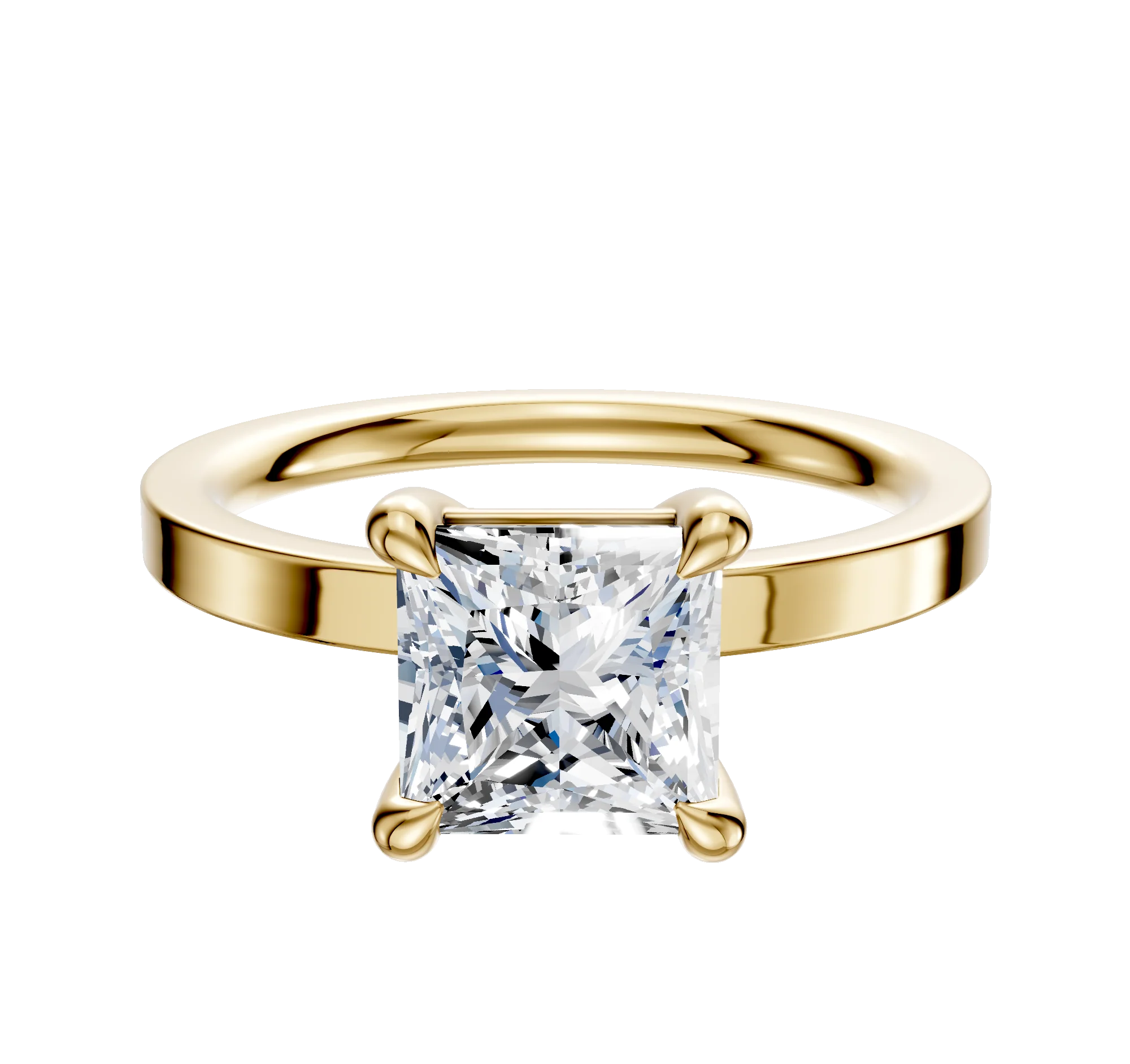 18K Yellow Gold 4 Prong Basket Classic Flat 2.0mm Engagement Ring