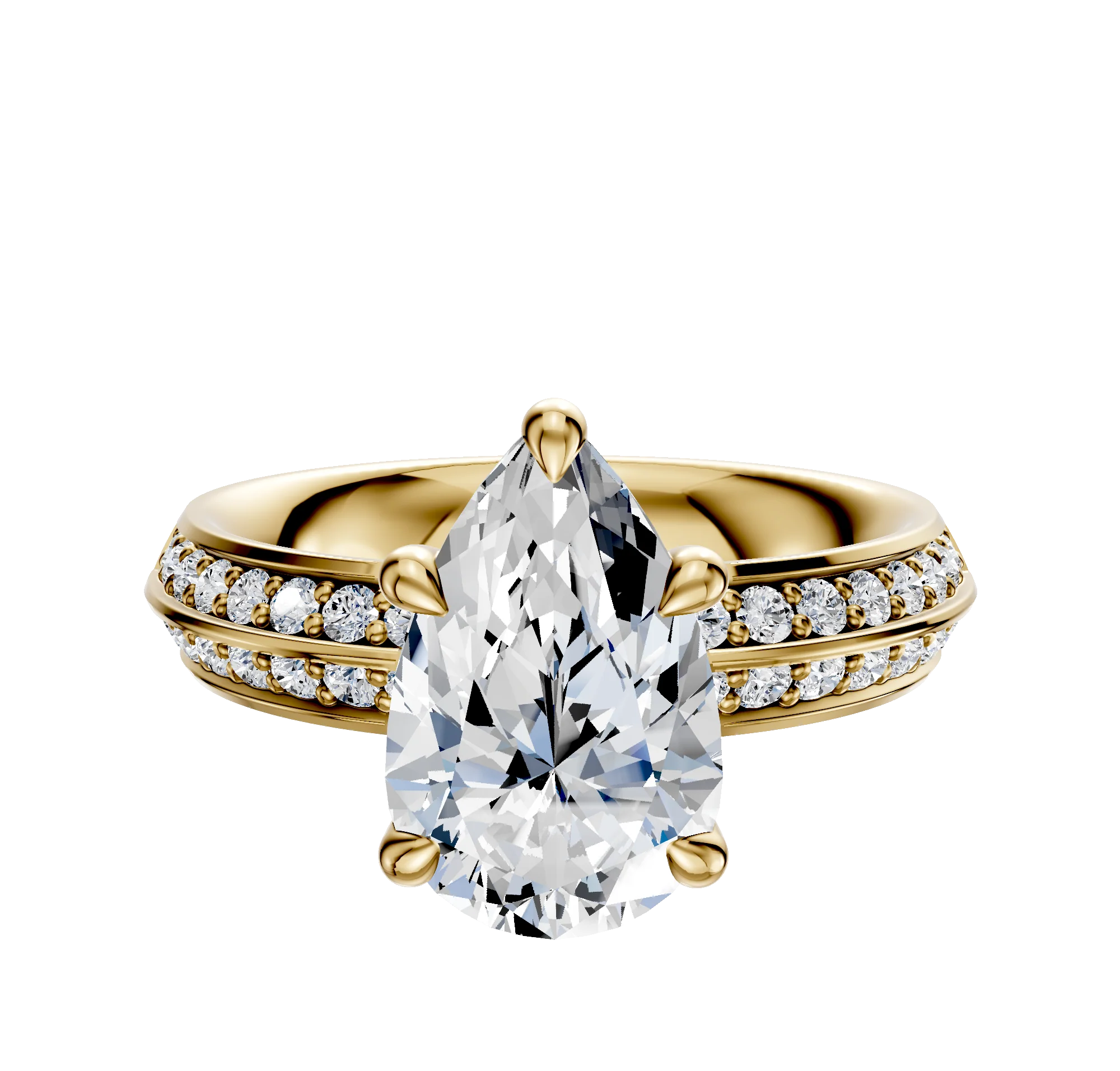 18K Yellow Gold 4 Prong Basket Classic Knife Edge 1-Row-Pave 2.5mm Engagement Ring
