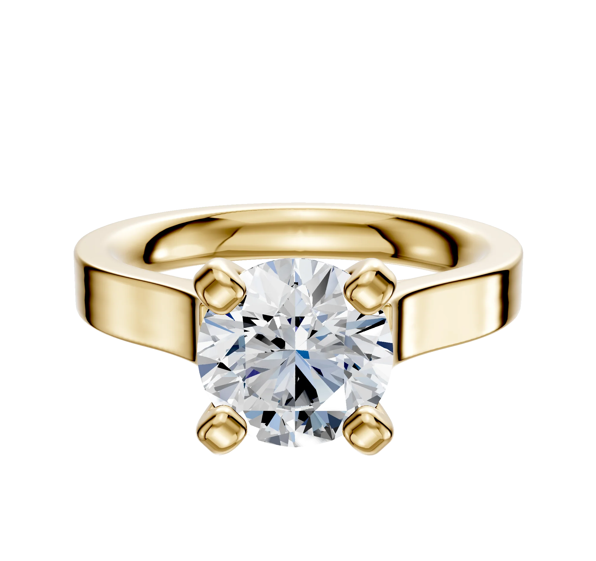 18K Yellow Gold 4 Prong Cathedral Flat 3.0mm Engagement Ring