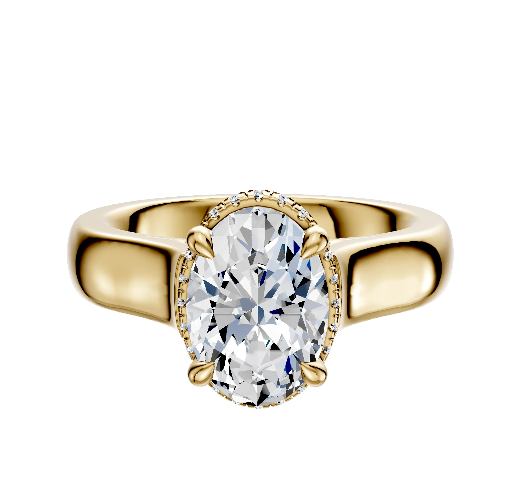 18K Yellow Gold 4 Prong Collar Cathedral Dome 4.0mm Engagement Ring