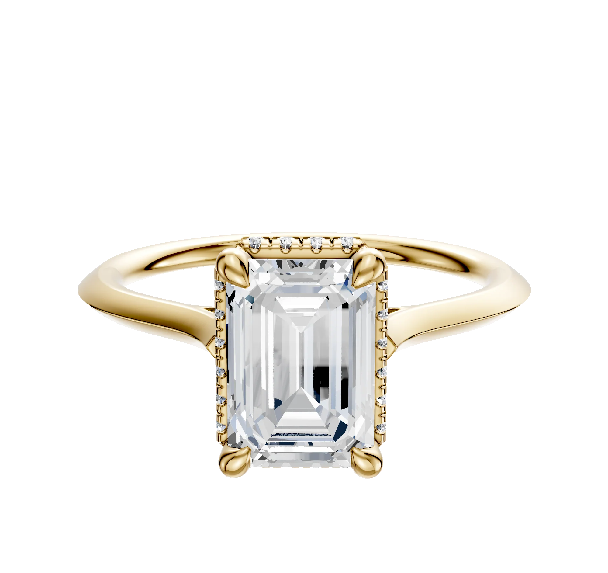 18K Yellow Gold 4 Prong Collar Cathedral Knife Edge 1.5mm Engagement Ring