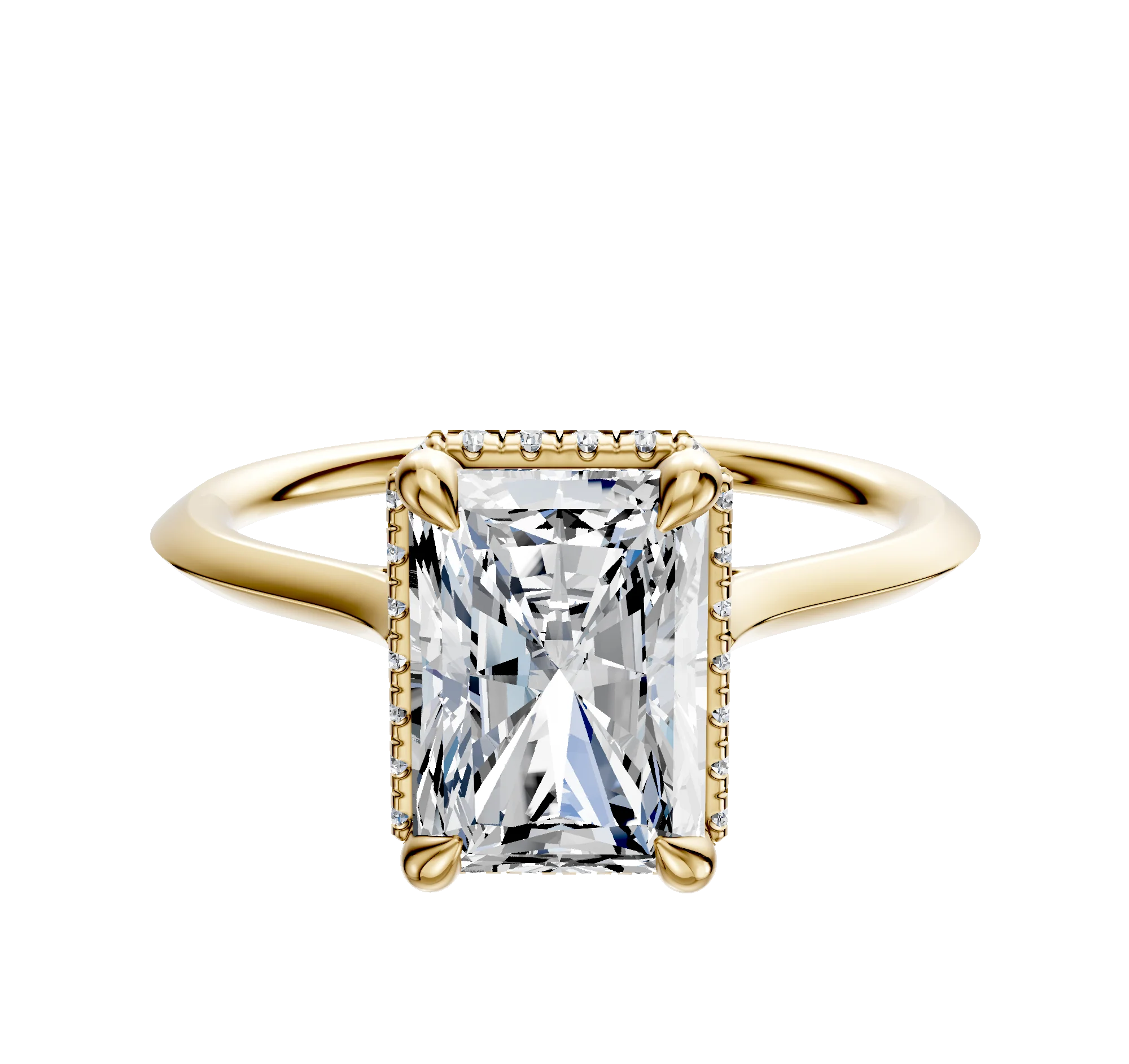 18K Yellow Gold 4 Prong Collar Cathedral Knife Edge 1.5mm Engagement Ring