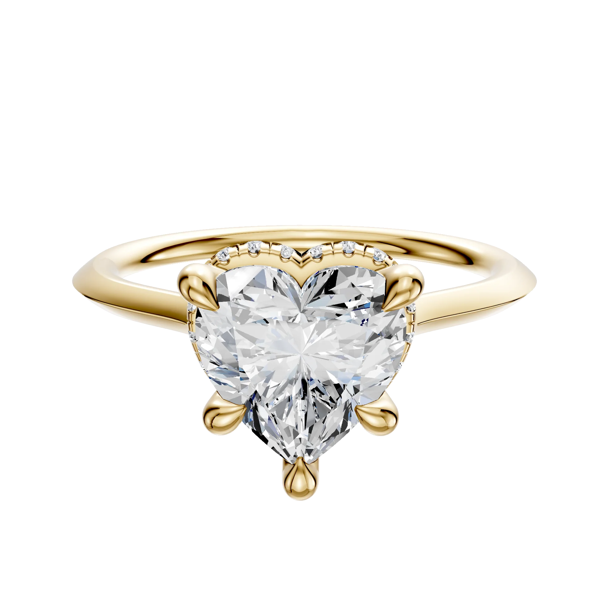 18K Yellow Gold 4 Prong Collar Cathedral Knife Edge 1.5mm Engagement Ring