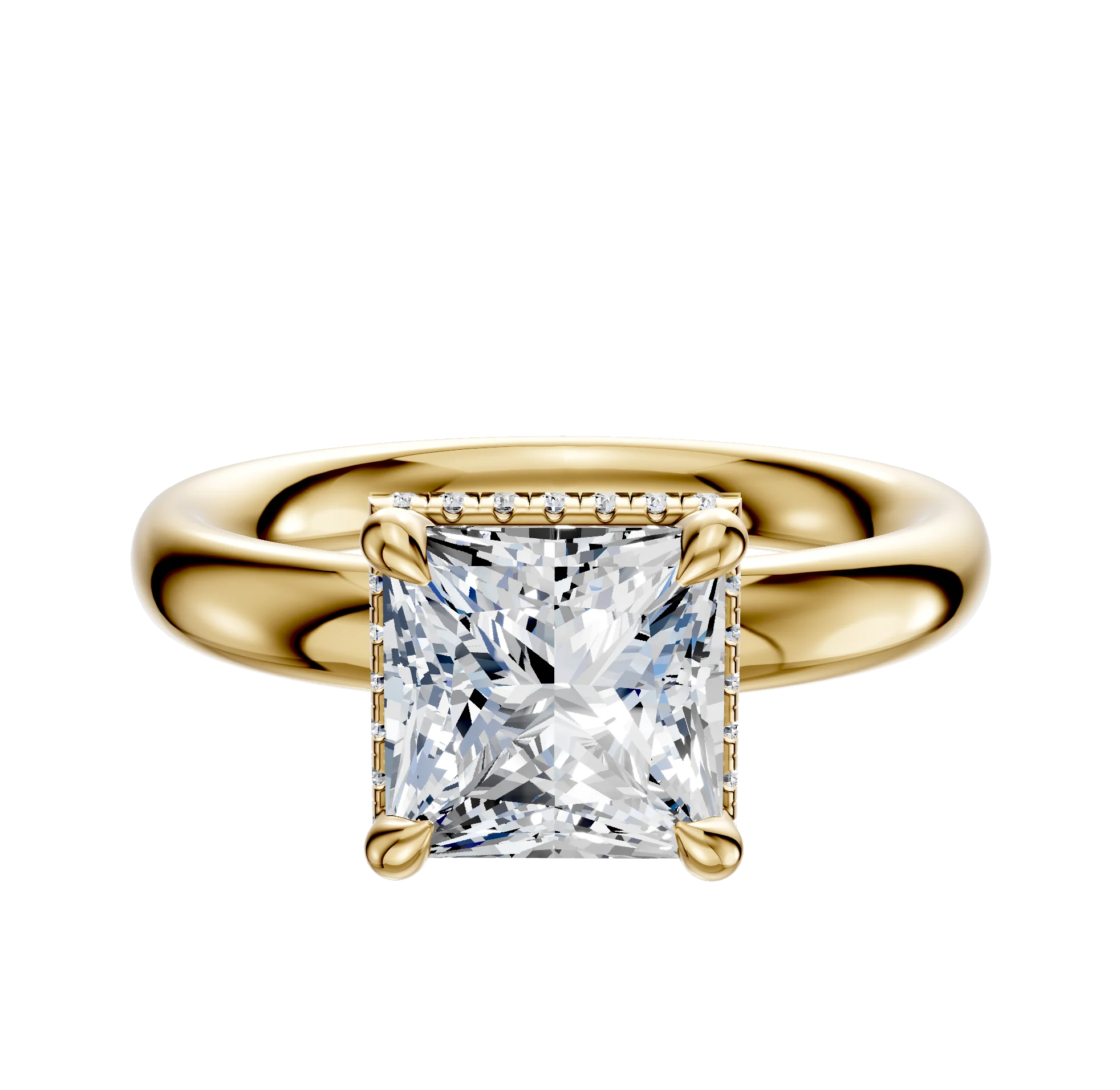 18K Yellow Gold 4 Prong Collar Classic Dome 3.0mm Engagement Ring