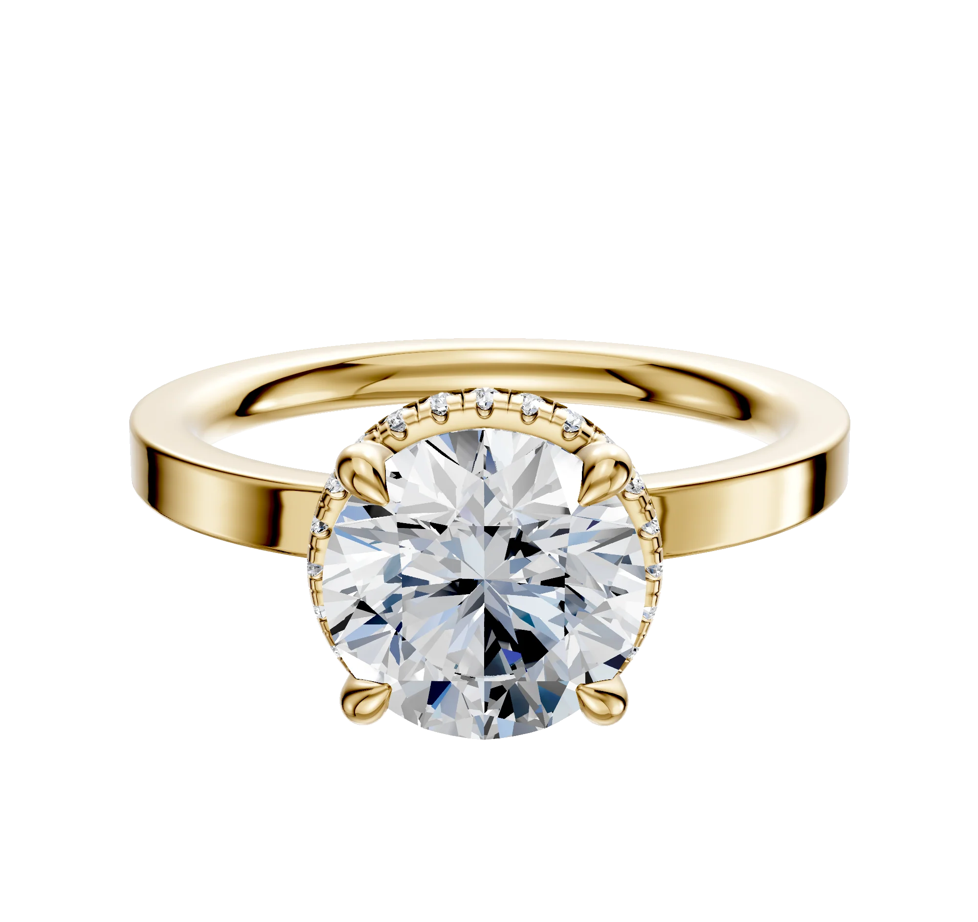 18K Yellow Gold 4 Prong Collar Classic Flat 2.0mm Engagement Ring